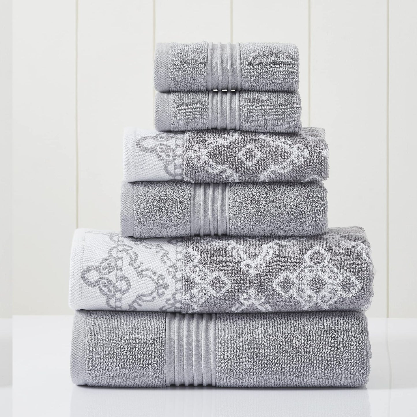 6-Piece Yarn Dyed Jacquard Towel Set in Charlize Stone