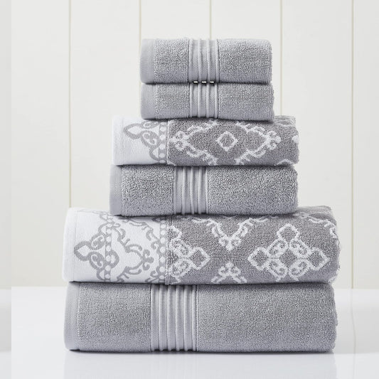 6-Piece Yarn Dyed Jacquard Towel Set in Charlize Stone