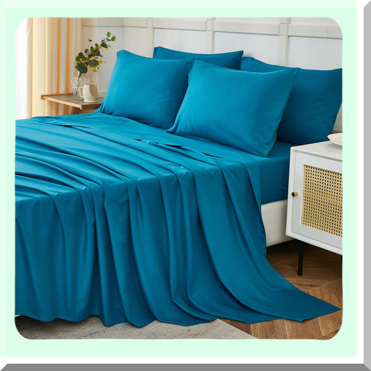 Luxury Teal Microfiber Queen Bed Sheet Set - Soft Wrinkle Free Breathable Deep Pocket Sheets - Hotel Quality 1800 Series - 6 Piece Queen Size Sheets