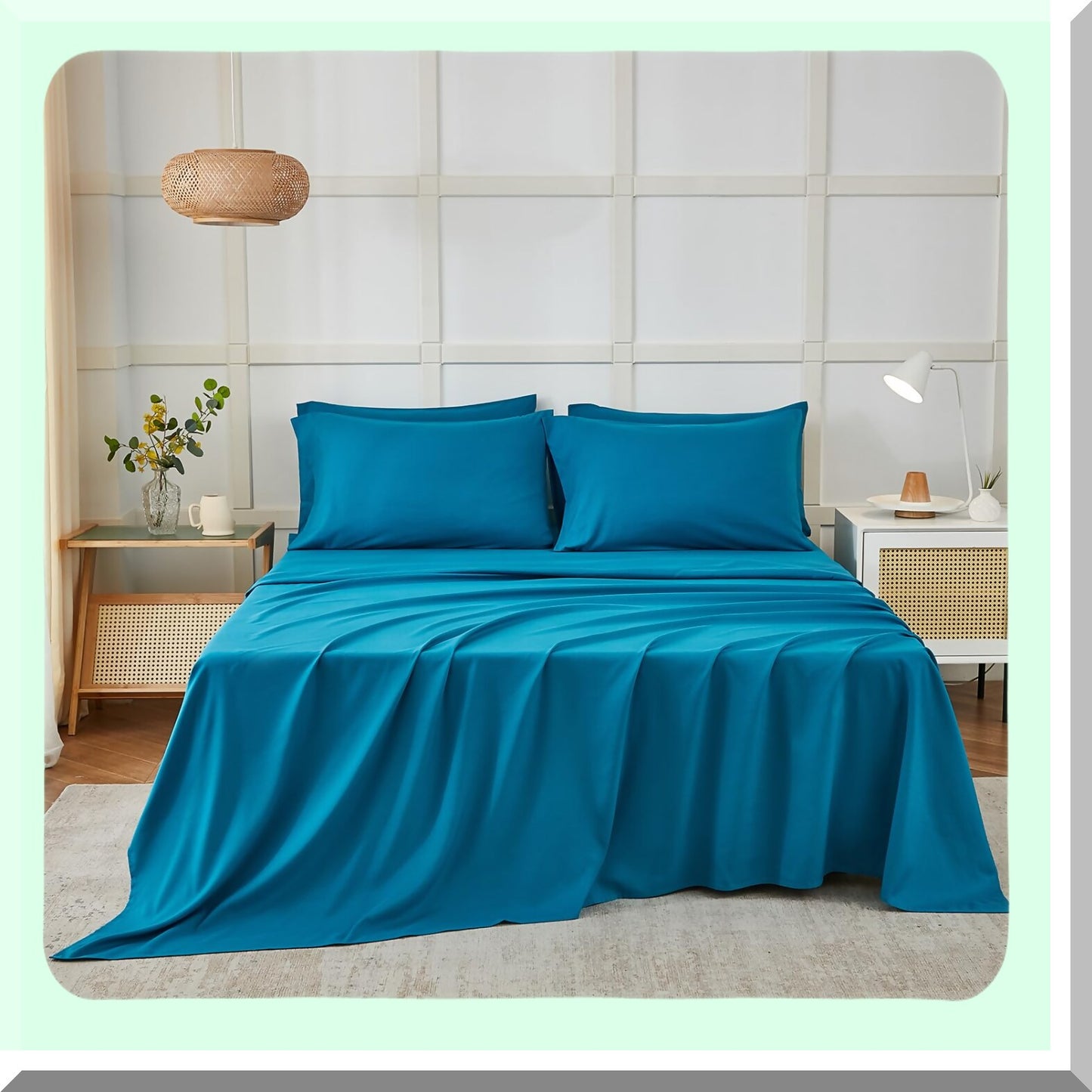 Luxury Teal Microfiber Queen Bed Sheet Set - Soft Wrinkle Free Breathable Deep Pocket Sheets - Hotel Quality 1800 Series - 6 Piece Queen Size Sheets