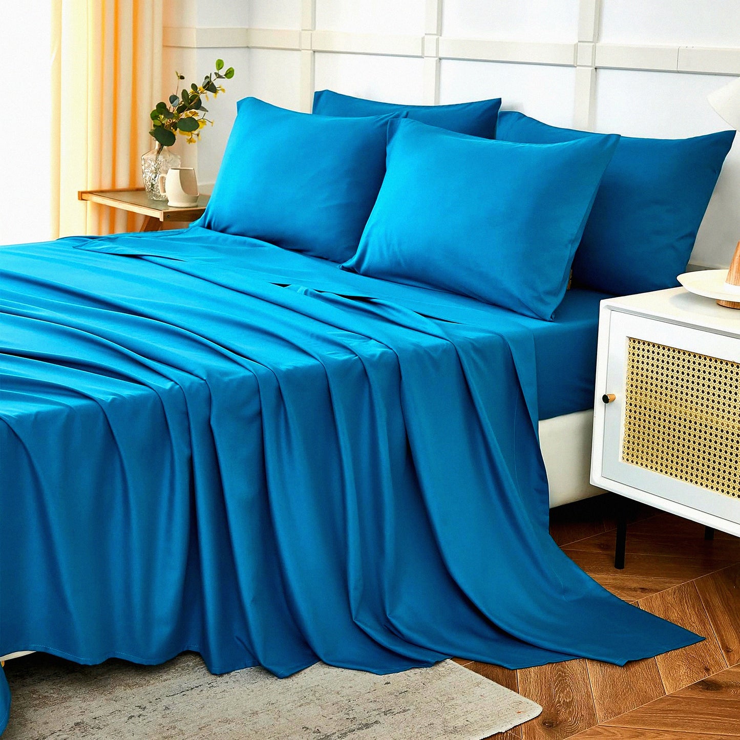 Luxury Teal Microfiber Queen Bed Sheet Set - Soft Wrinkle Free Breathable Deep Pocket Sheets - Hotel Quality 1800 Series - 6 Piece Queen Size Sheets