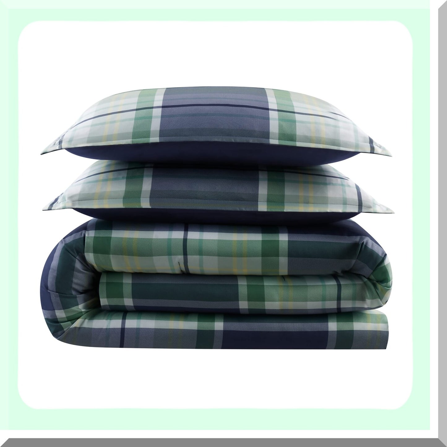 Plaid Comfort Queen Bedding Set - Soft & Cozy 7-Piece Complete Bed in A Bag with Sheets & Pillowcase for All Seasons - Simply Clean Design