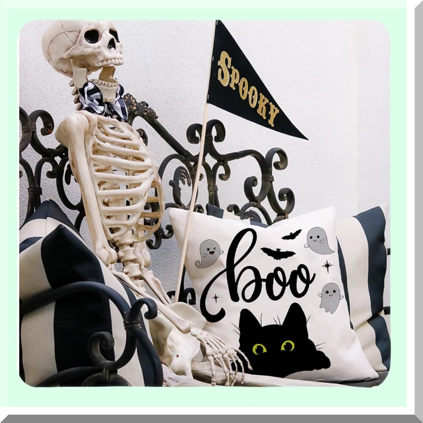 Halloween Spooky Pillow Covers Set - Black Cat Ghost Candy Corn Trick or Treat Decorative Throw Cases - Fall Indoor Outdoor Decor - 18x18 Set of 4