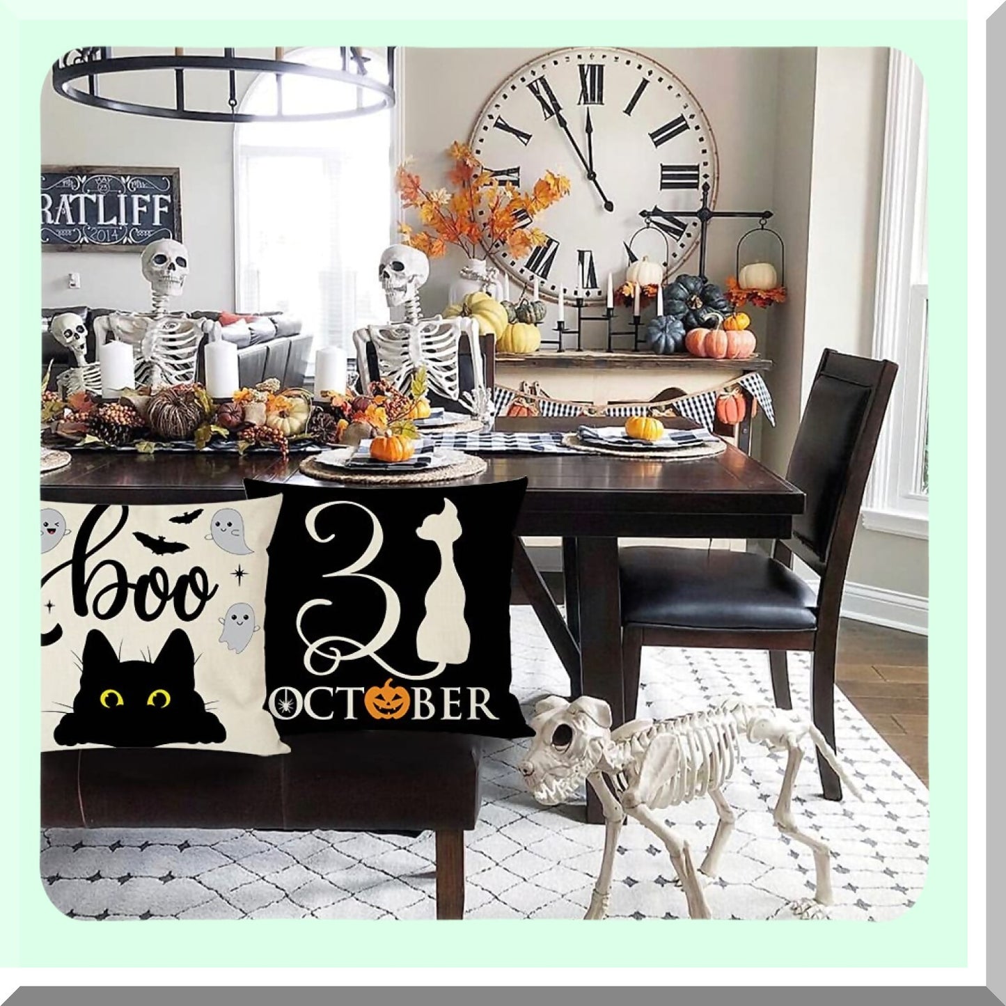 Halloween Spooky Pillow Covers Set - Black Cat Ghost Candy Corn Trick or Treat Decorative Throw Cases - Fall Indoor Outdoor Decor - 18x18 Set of 4