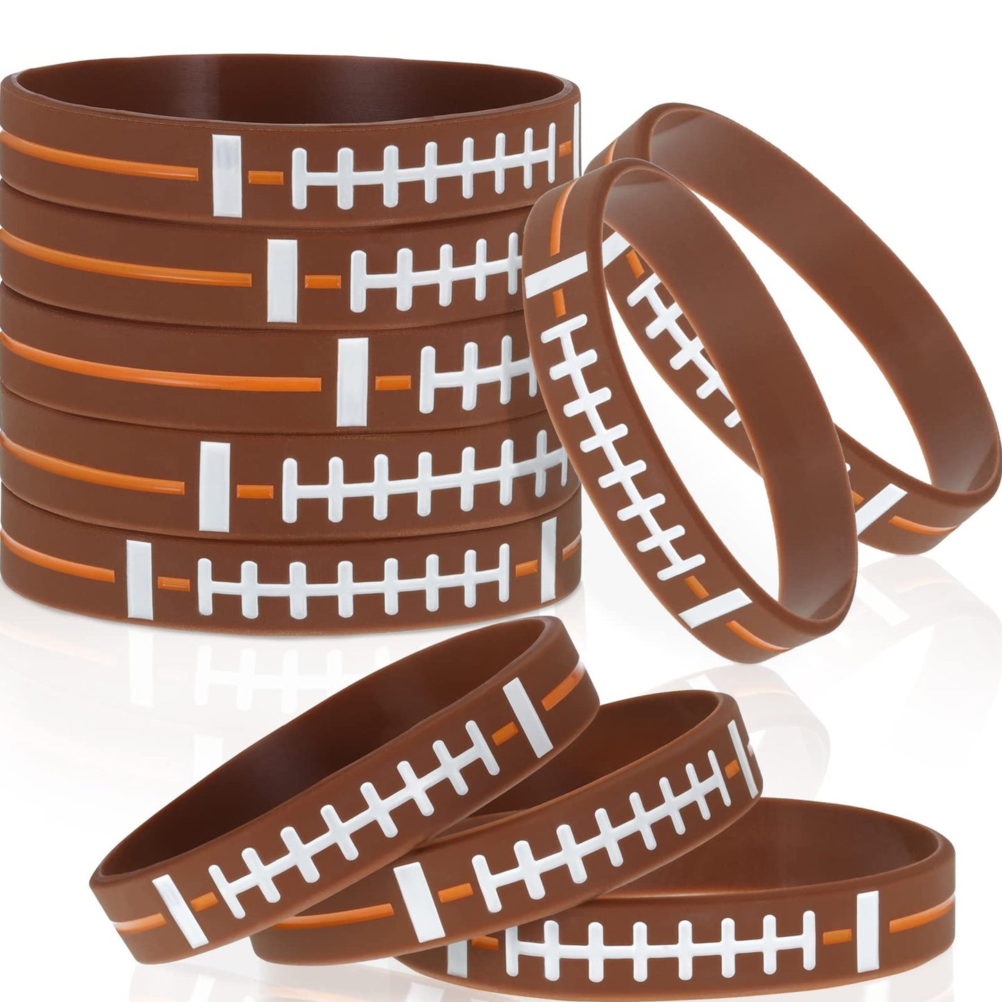 Football Flex Bands - Set of 10 Stretchy Silicone Wristbands | Sports Themed Party Favors for Adults | Rubber Bracelets for Football Fans & Birthdays
