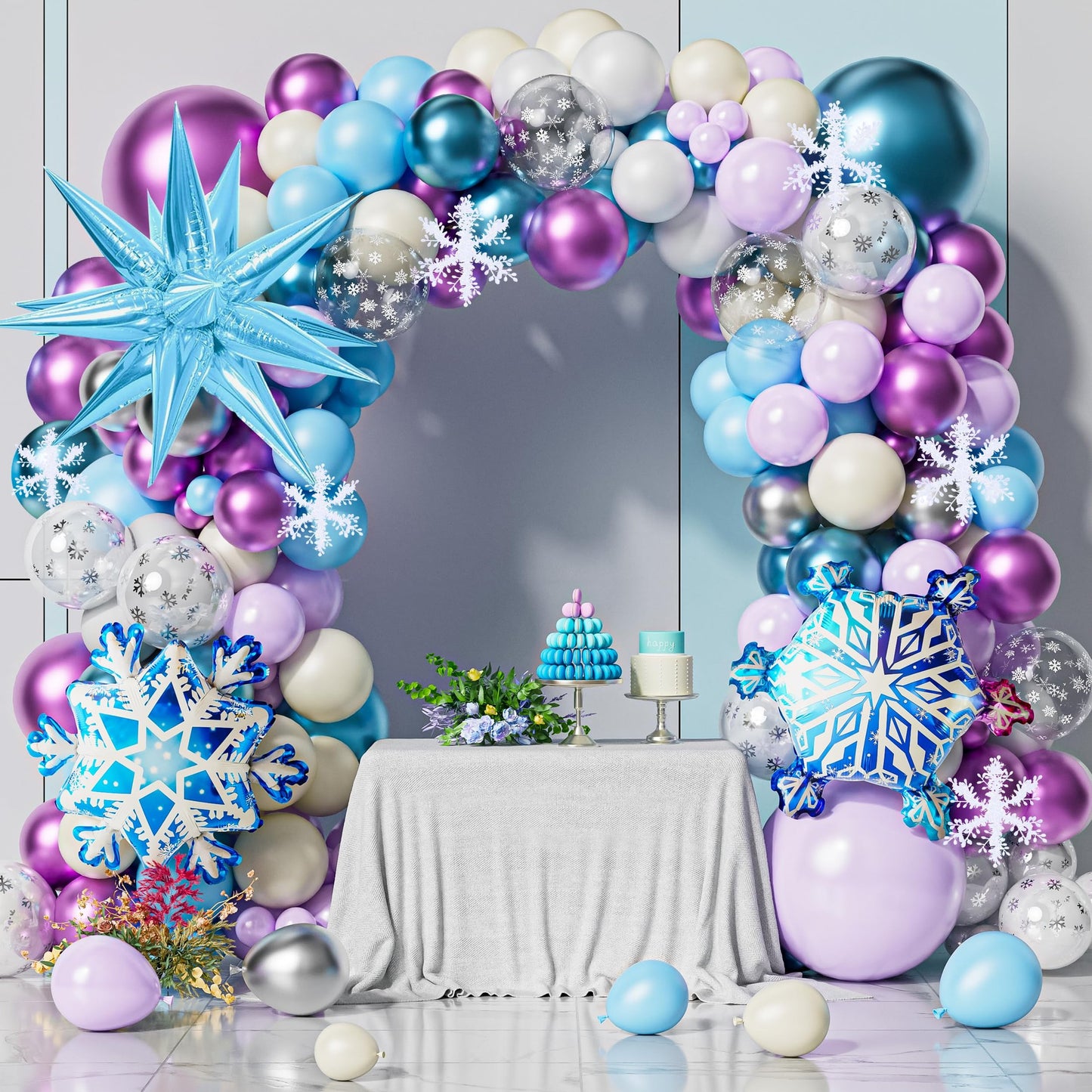 Ice Snow Balloon Garland Kit for Winter Parties and Birthdays
