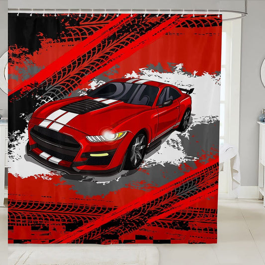 Race Car Shower Curtain 72x72 inch Red