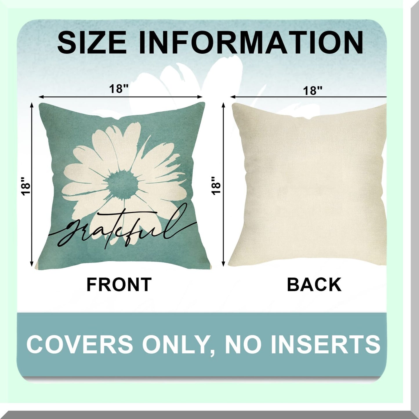 Eucalyptus Daisy Farmhouse Pillow Covers - Set of 4, Sage Green Cushion Case Decor - Bless Home Seasonal Sofa Decoration - Spring Summer Buffalo Plaid Truck Couch Accent