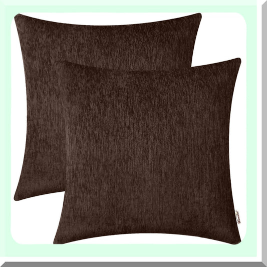 Coffee Chenille 16x16 Throw Pillow Covers - Pack of 2 | Solid Dyed Soft Chenille Cases for Couch Sofa Bed | Home Decoration Essentials