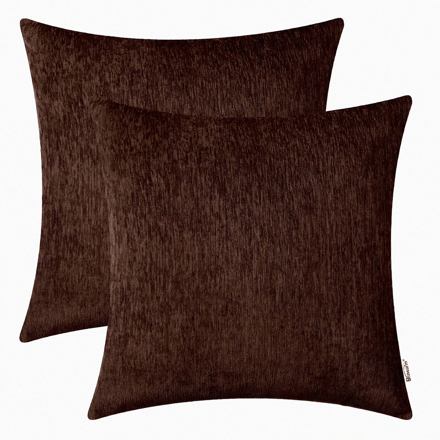 Coffee Chenille 16x16 Throw Pillow Covers - Pack of 2 | Solid Dyed Soft Chenille Cases for Couch Sofa Bed | Home Decoration Essentials