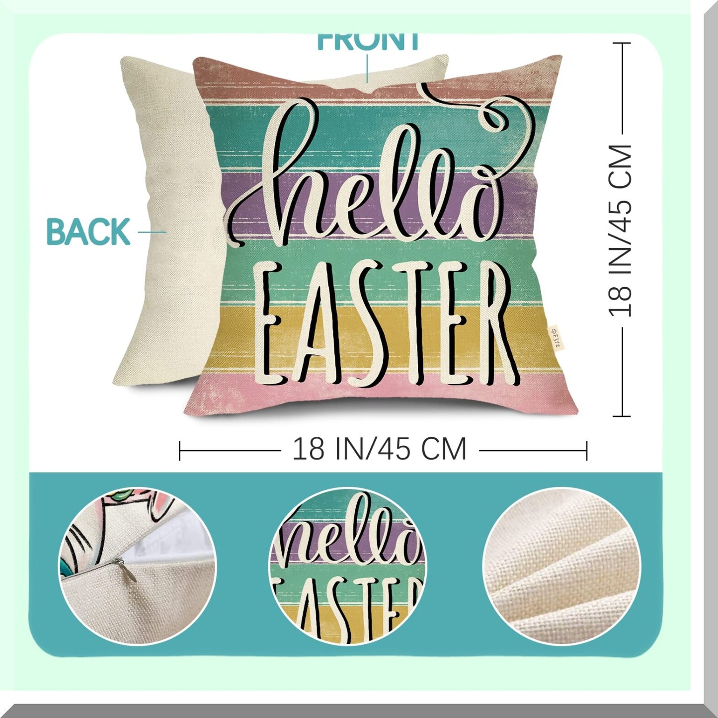 Spring Bunny Farmhouse Pillow Covers - Set of 4, Retro Porch Decor, Floral Stripes Holiday Cushion Case - 18 x 18 Outdoor Home Decor for Sofa