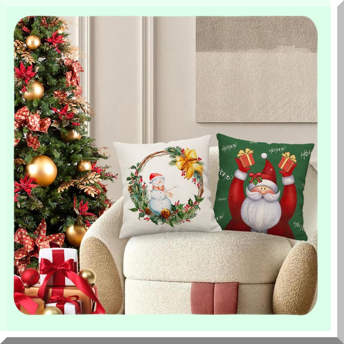 Holiday Cheer Pillow Cover Set - Festive Red Tree & Green Truck Throw Pillow Cases - Xmas Decorative Cushion Covers for Outdoor Couch & Sofa - 16x16 Set of 4