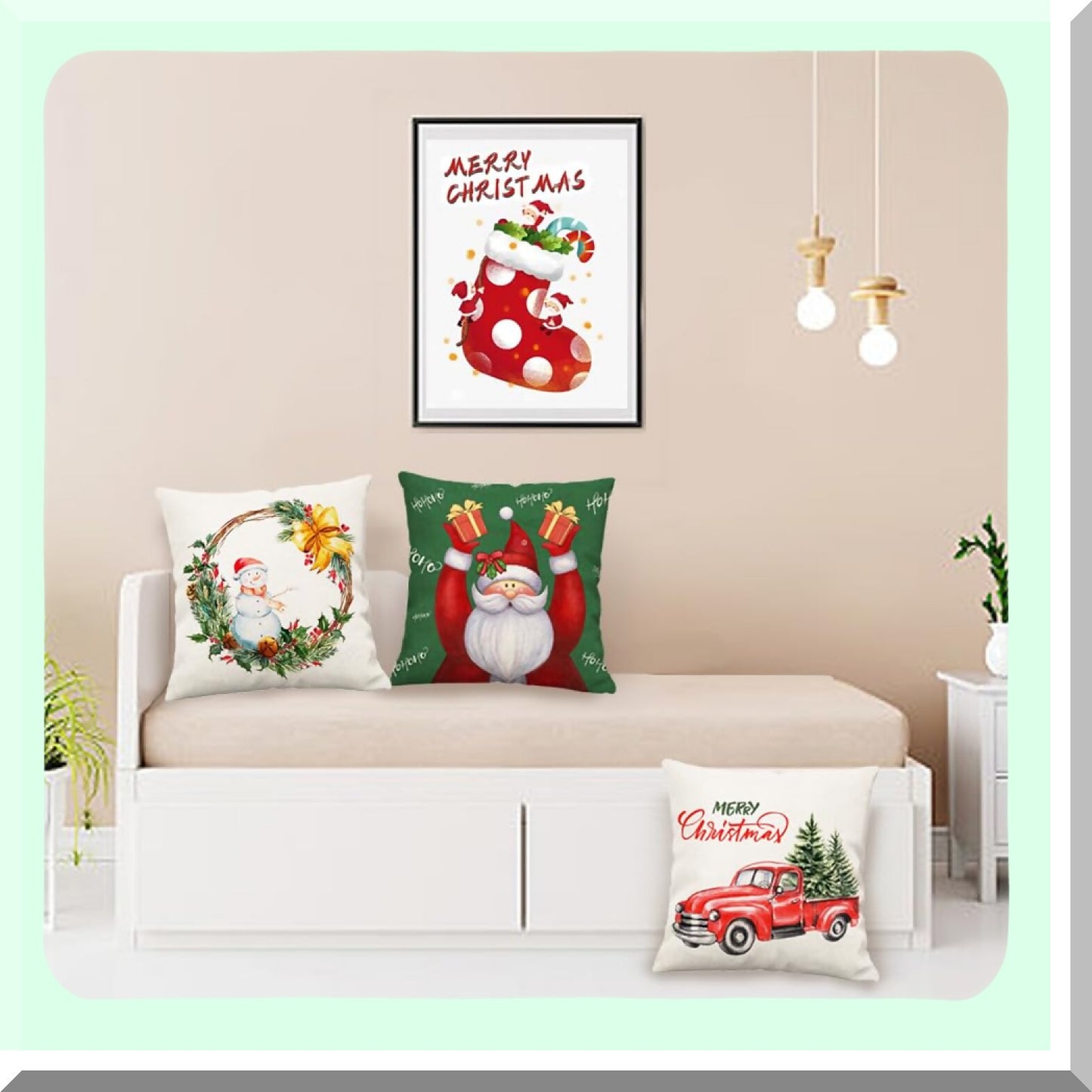 Holiday Cheer Pillow Cover Set - Festive Red Tree & Green Truck Throw Pillow Cases - Xmas Decorative Cushion Covers for Outdoor Couch & Sofa - 16x16 Set of 4