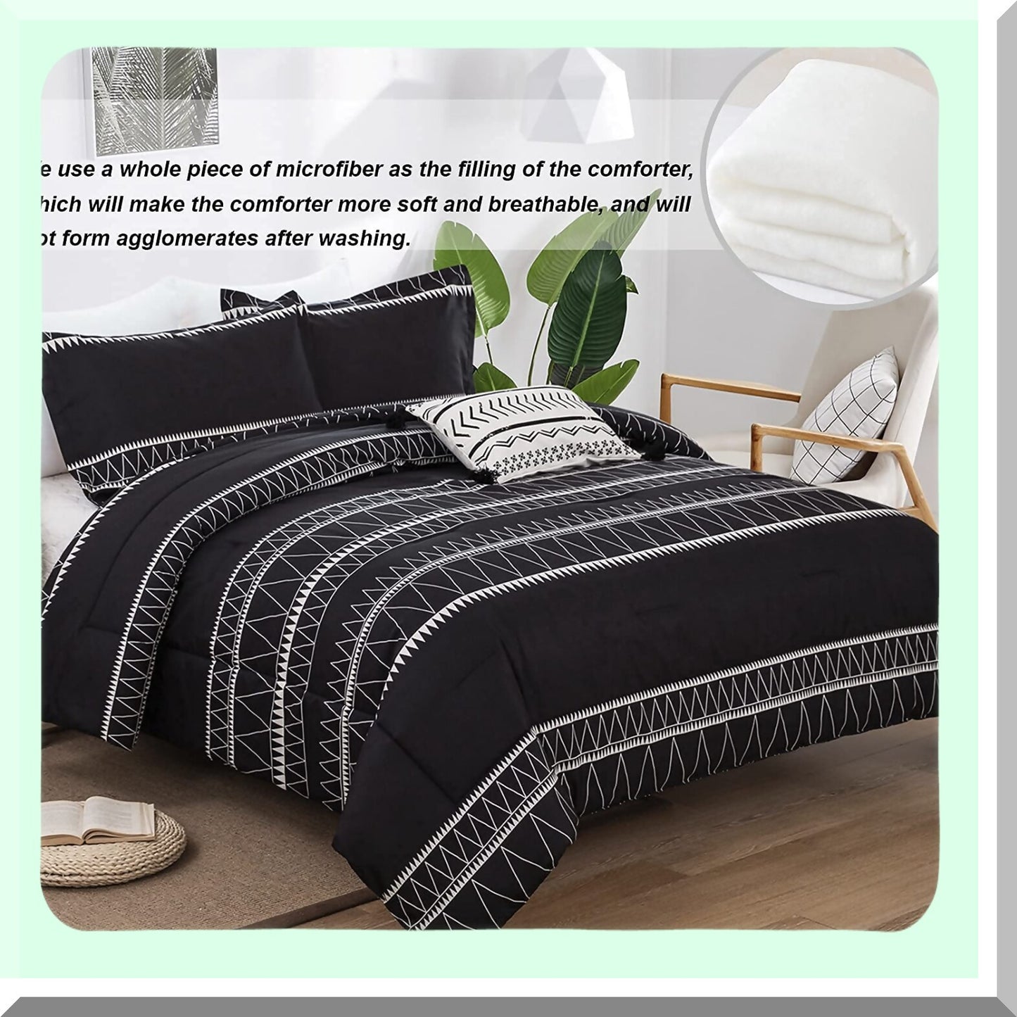 Boho Triangle Striped Queen Comforter Set - Reversible Down Alternative Bedding with 2 Pillowcases - Soft Microfiber 3 Piece Set 90"x 90"