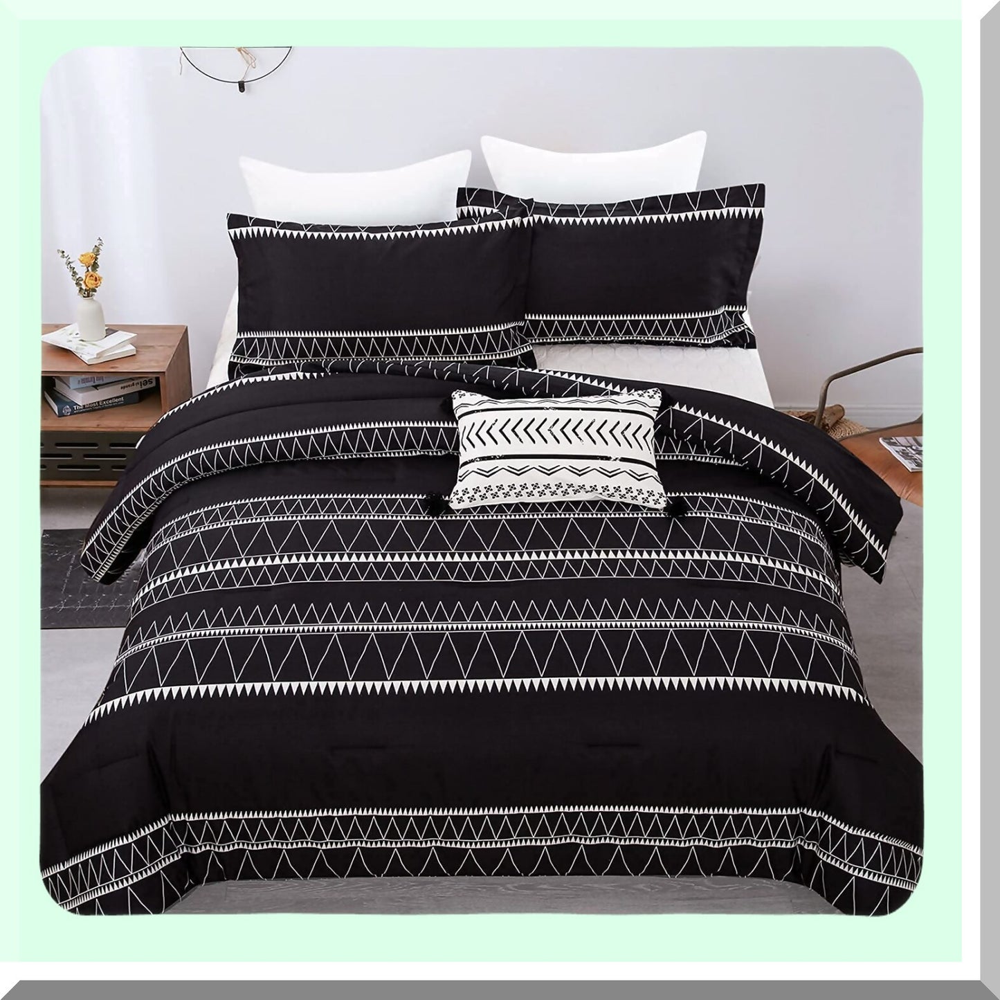 Boho Triangle Striped Queen Comforter Set - Reversible Down Alternative Bedding with 2 Pillowcases - Soft Microfiber 3 Piece Set 90"x 90"