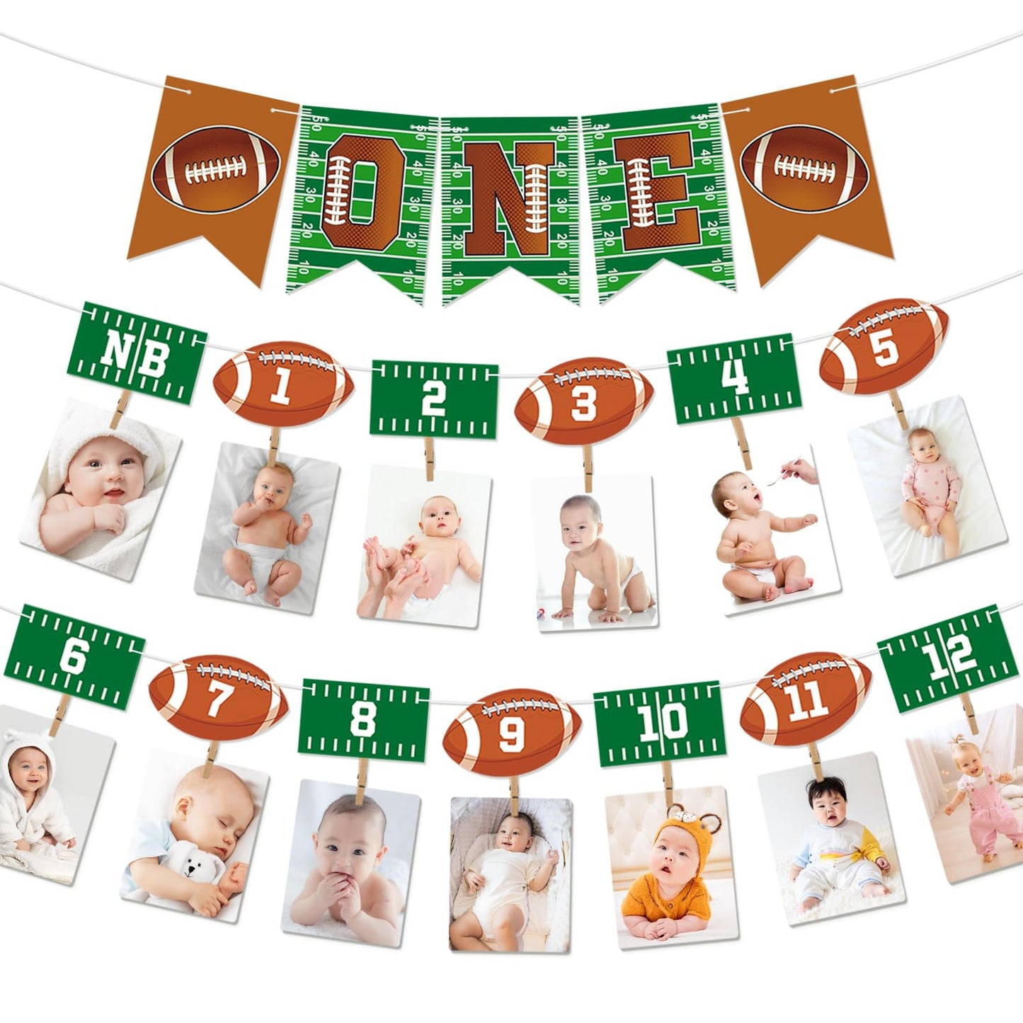 Touchdown Time 1st Birthday Photo Banner - Football Theme Party Decorations for 1st Year Down Celebration. Perfect for Football Birthday Parties!