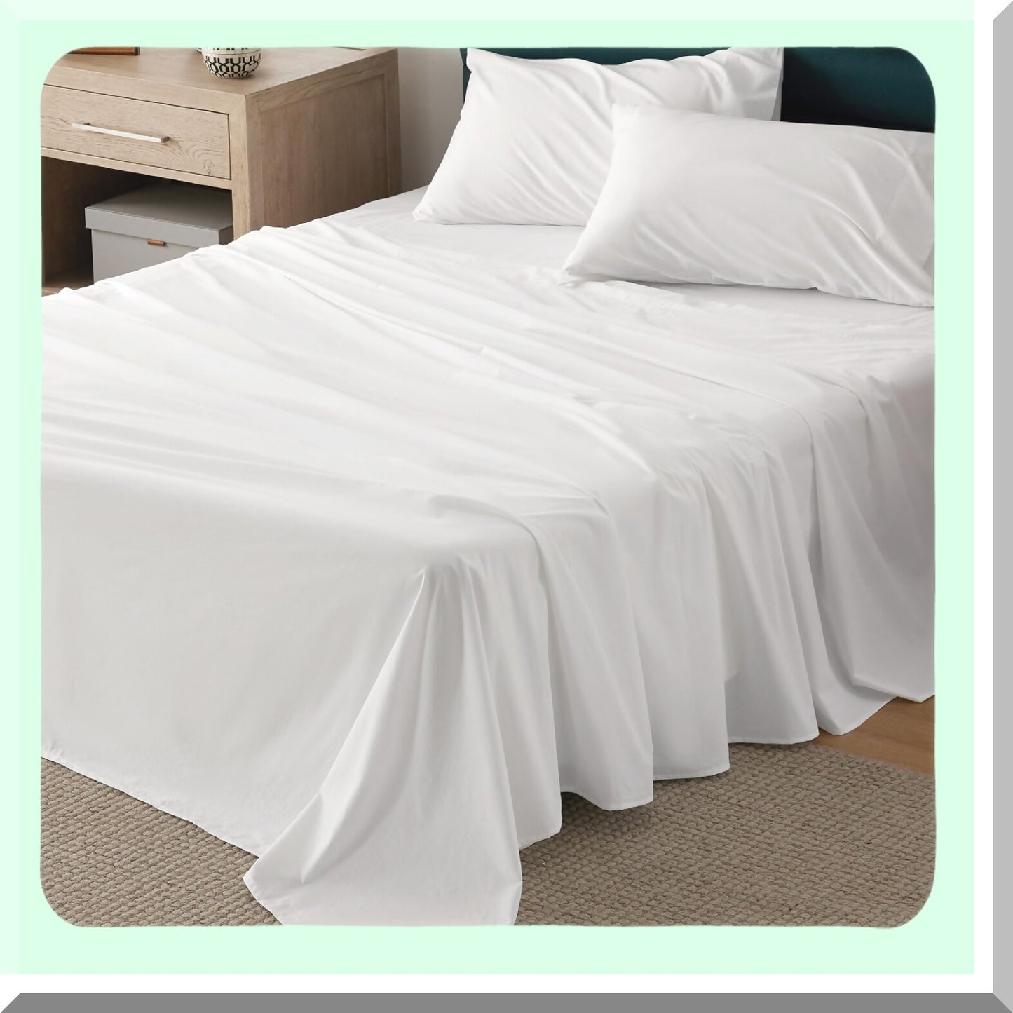 CoolCotton Queen Sheet Set - Soft Percale Bedding with Deep Pocket, Breathable & Cooling 100% Cotton Sheets, White 4 Piece Sheet Set with Pillowcases.