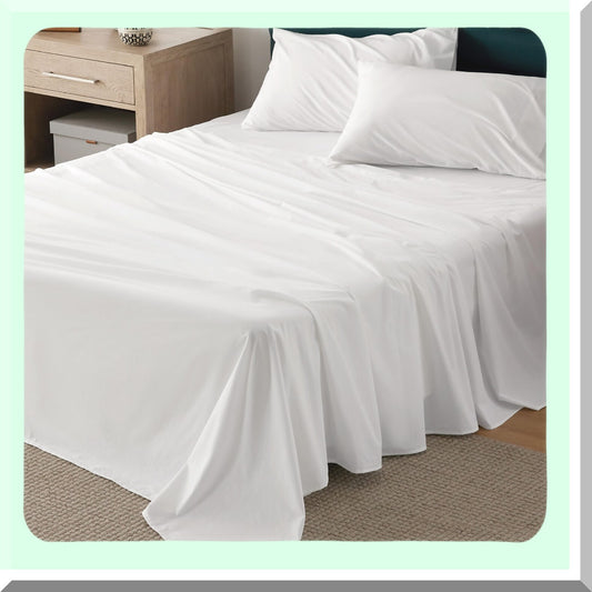 CoolCotton Queen Sheet Set - Soft Percale Bedding with Deep Pocket, Breathable & Cooling 100% Cotton Sheets, White 4 Piece Sheet Set with Pillowcases.