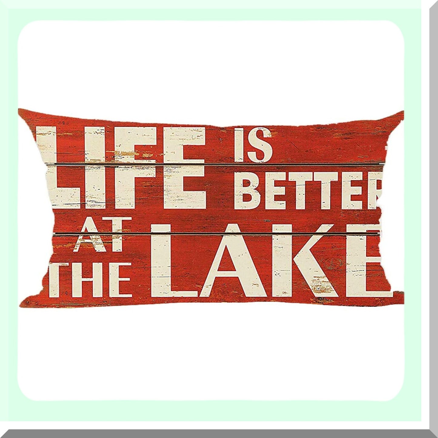 Lake Life Retro Red Wood Quote Decorative Throw Pillow Cover - 12x20 Inches Cotton Linen Lumbar Case for Home Living Room Bed Sofa Car Summer Decor