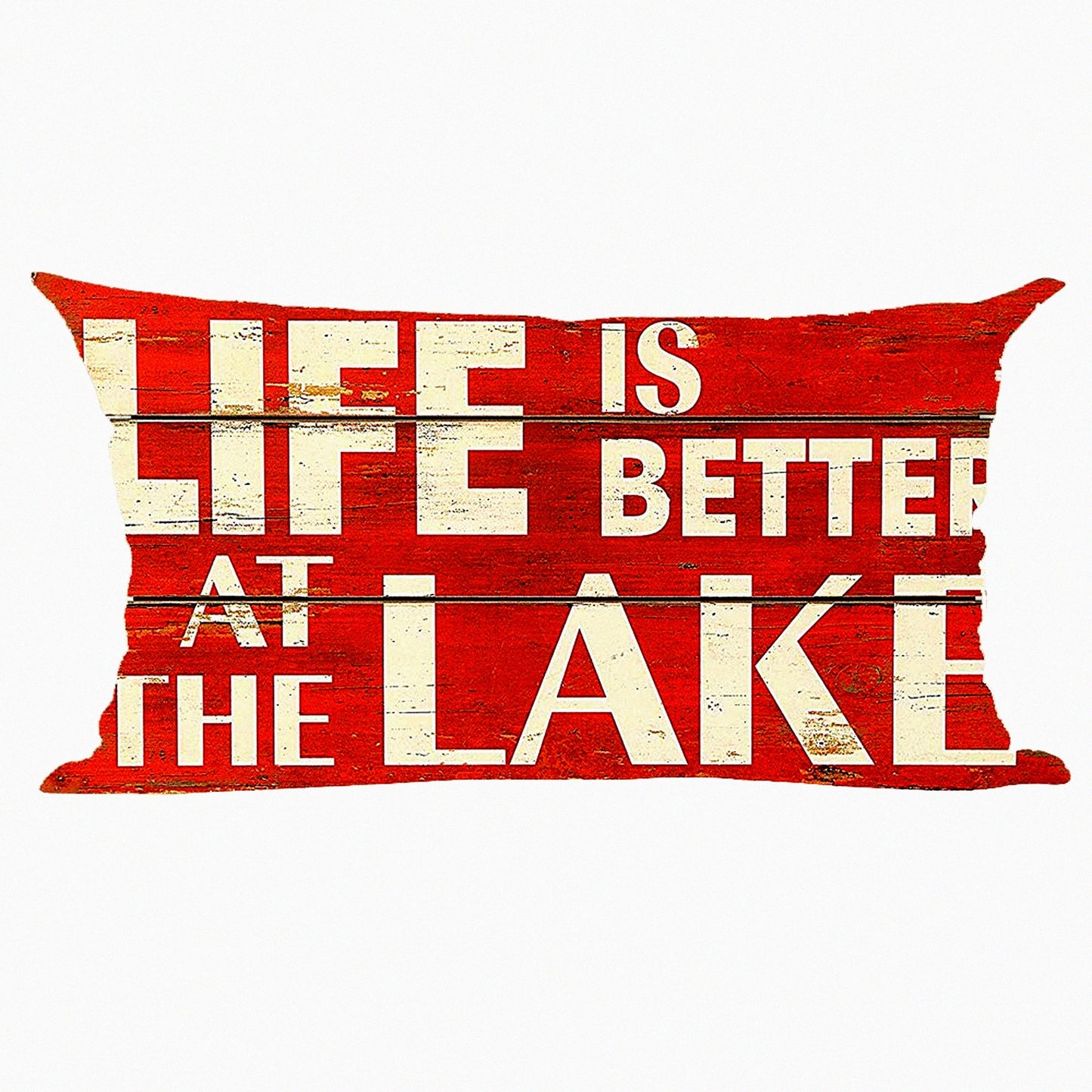 Lake Life Retro Red Wood Quote Decorative Throw Pillow Cover - 12x20 Inches Cotton Linen Lumbar Case for Home Living Room Bed Sofa Car Summer Decor