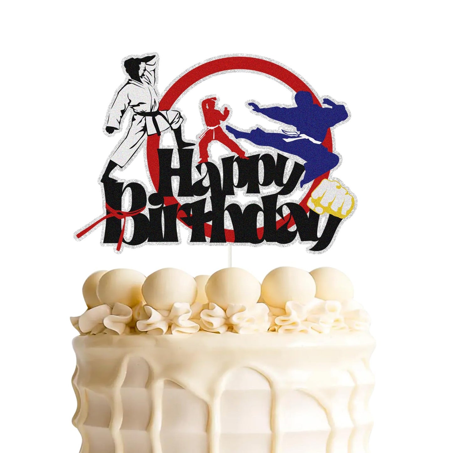 Kickin' Celebration Cake Topper - Martial Arts Party Decor Set for Birthdays, Featuring Karate, Taekwondo, and Kung Fu Themes for All Ages