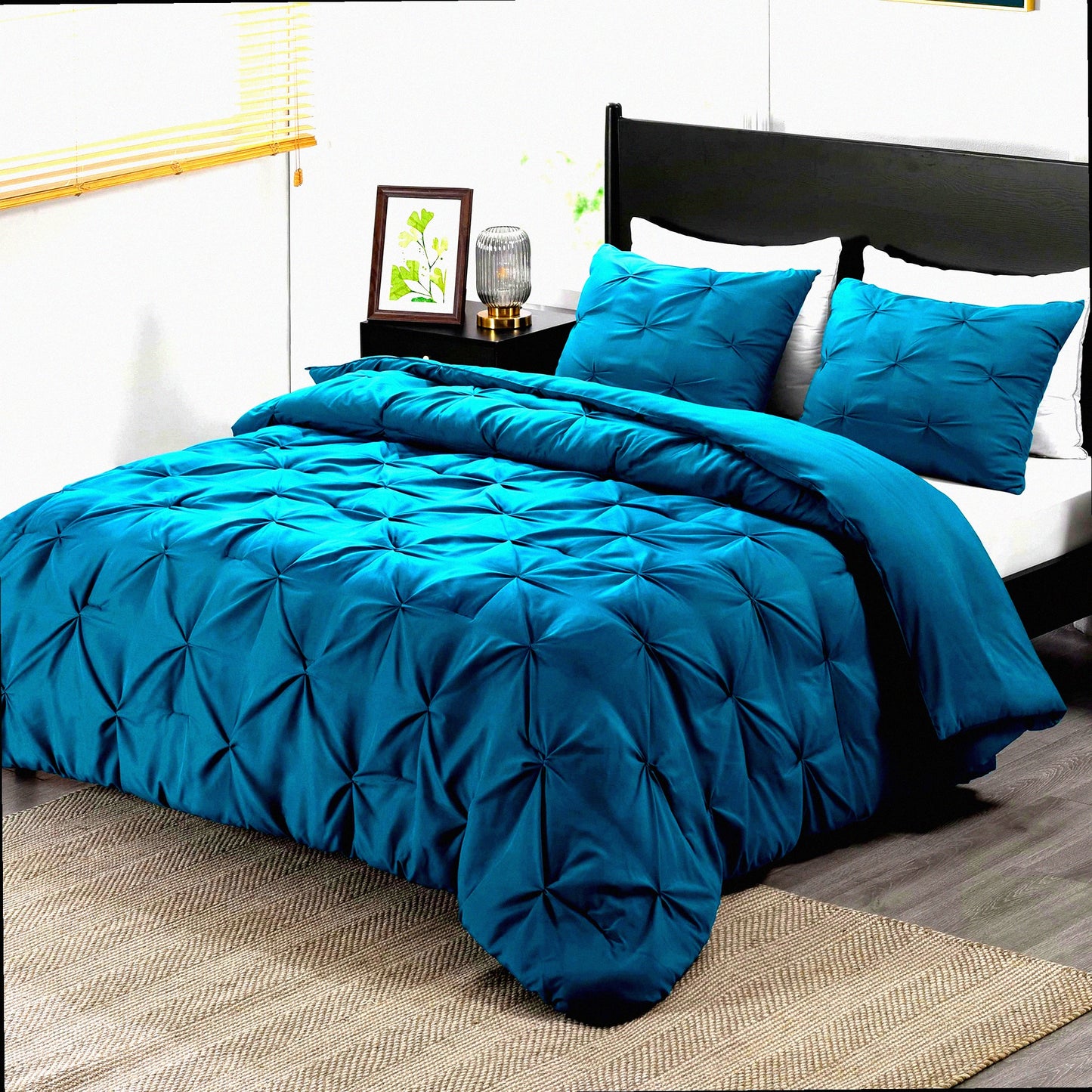 Crystal Teal Pintuck Comforter Set - 3-Piece Pinch Pleat Bedding with Pillow Shams - All Seasons Microfiber Down Alternative - Size Comforter Set