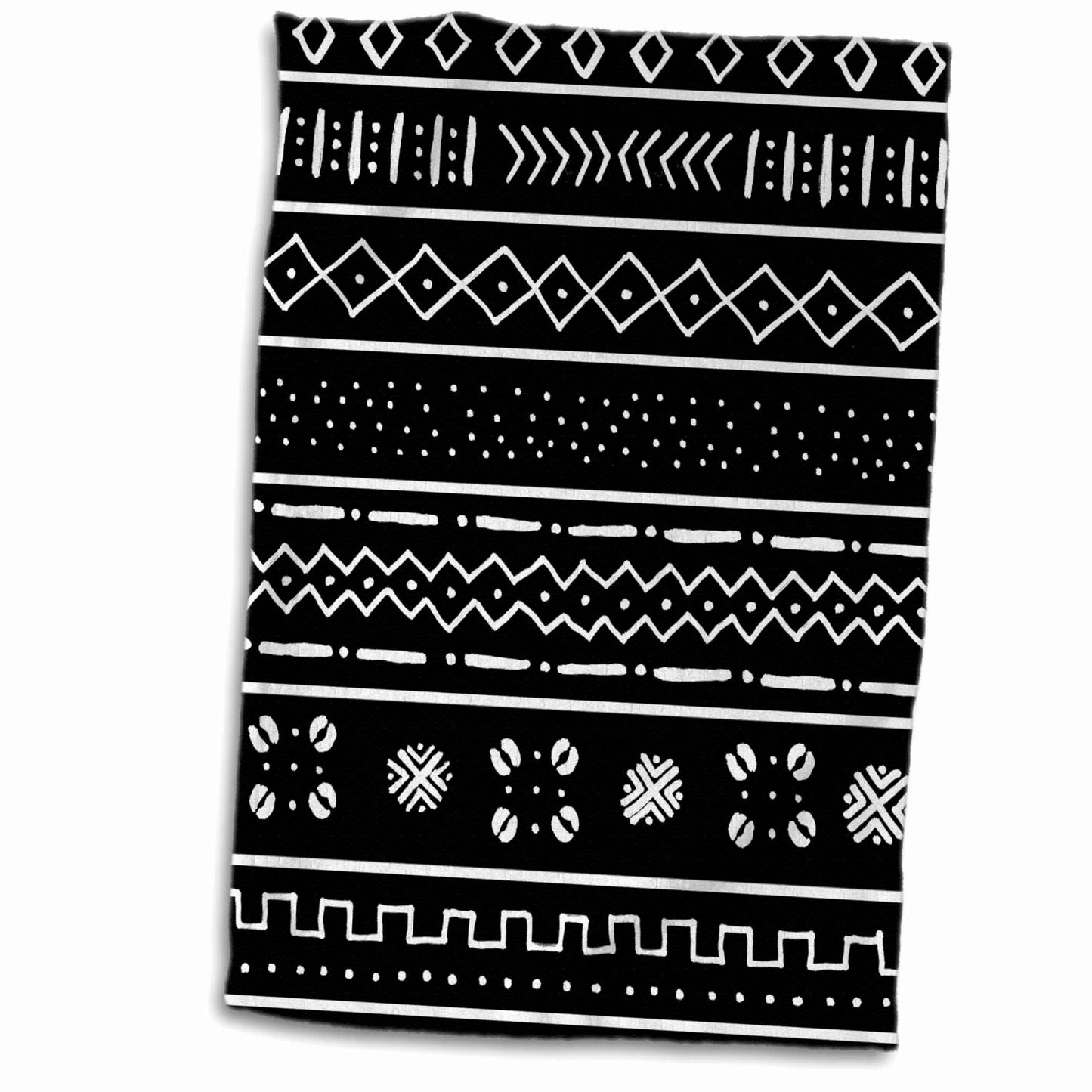 White on Black Mudcloth Tribal Stripe Towel 15x22