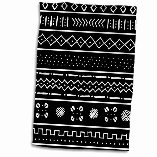 White on Black Mudcloth Tribal Stripe Towel 15x22