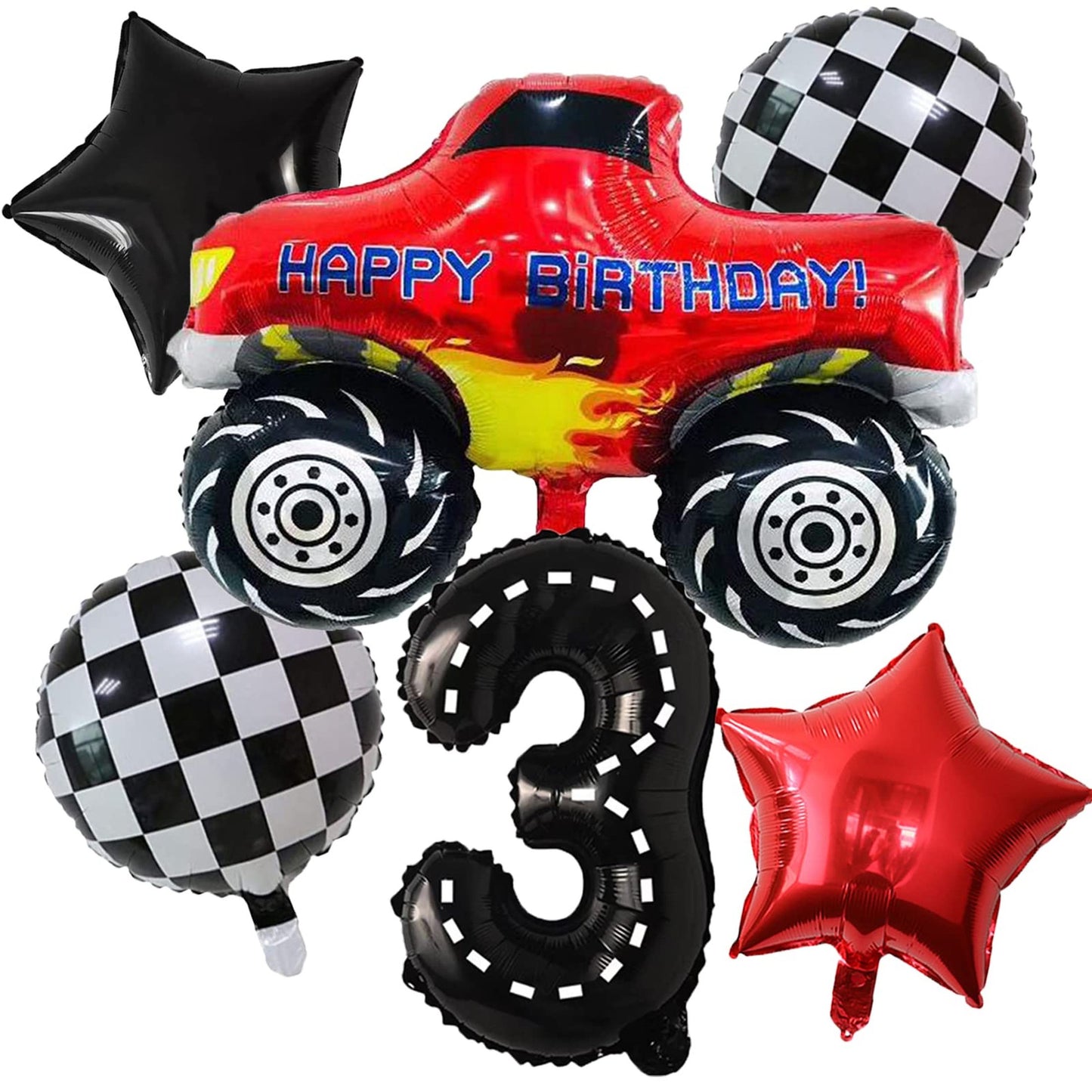Race Car Monster Truck Party Balloons - Number 3 Decorations for Boys 3rd Birthday & Baby Shower. Perfect for Car Theme Parties!