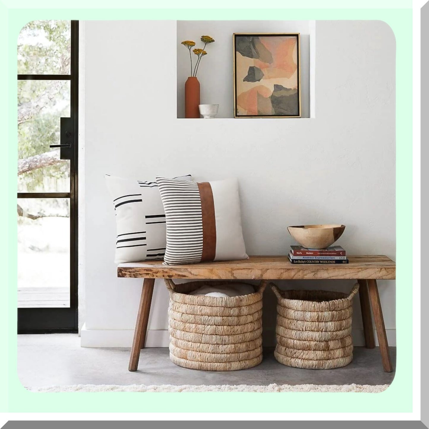 Boho Farmhouse Stripe Pillowcase Set - Modern Neutral Decorative Throw Pillow Covers 18x18 Inch Leather Case for Livingroom Bedroom (Set of 4)