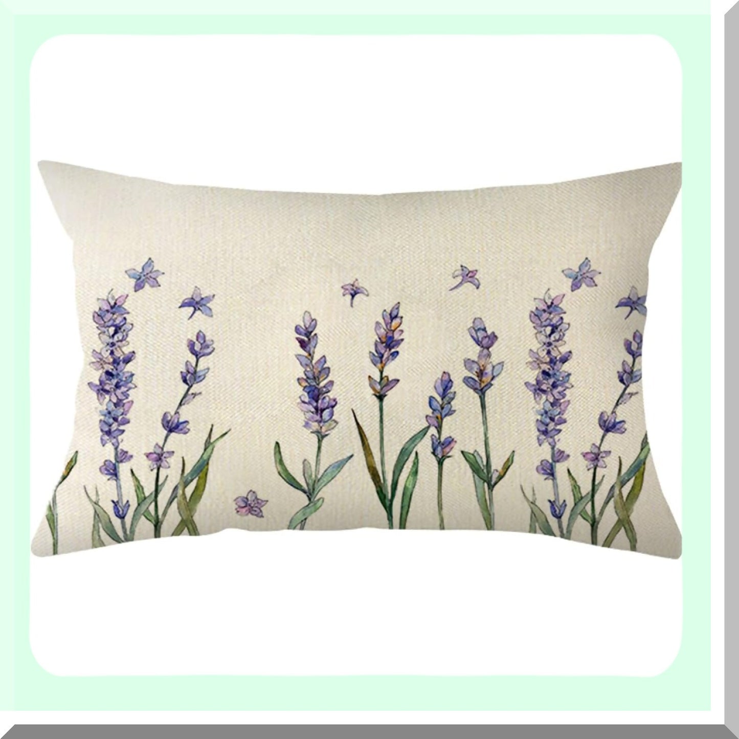 Lavender Bloom Watercolor Lumbar Pillow - Summer Floral Cushion Cover for Sofa - 12x20 Inch Decorative Throw Case