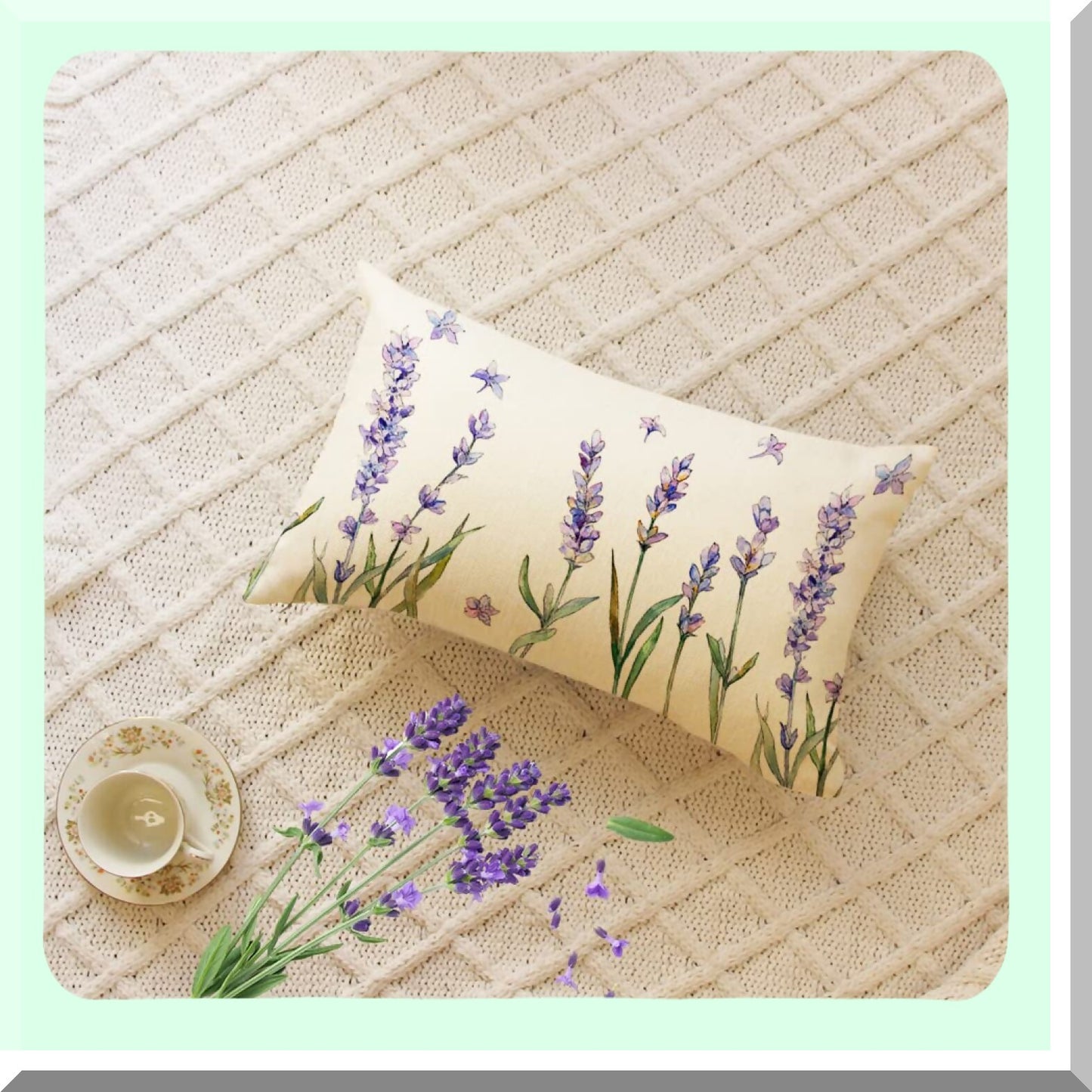 Lavender Bloom Watercolor Lumbar Pillow - Summer Floral Cushion Cover for Sofa - 12x20 Inch Decorative Throw Case