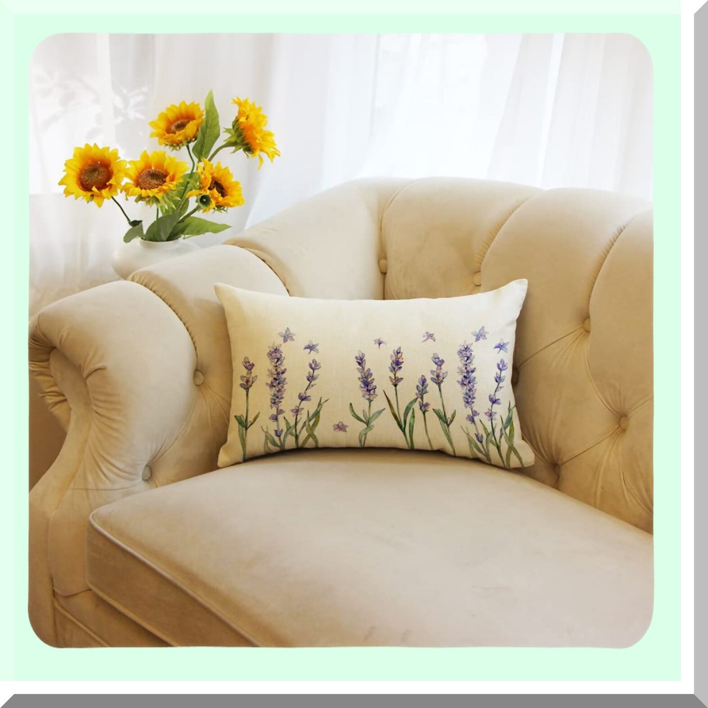 Lavender Bloom Watercolor Lumbar Pillow - Summer Floral Cushion Cover for Sofa - 12x20 Inch Decorative Throw Case