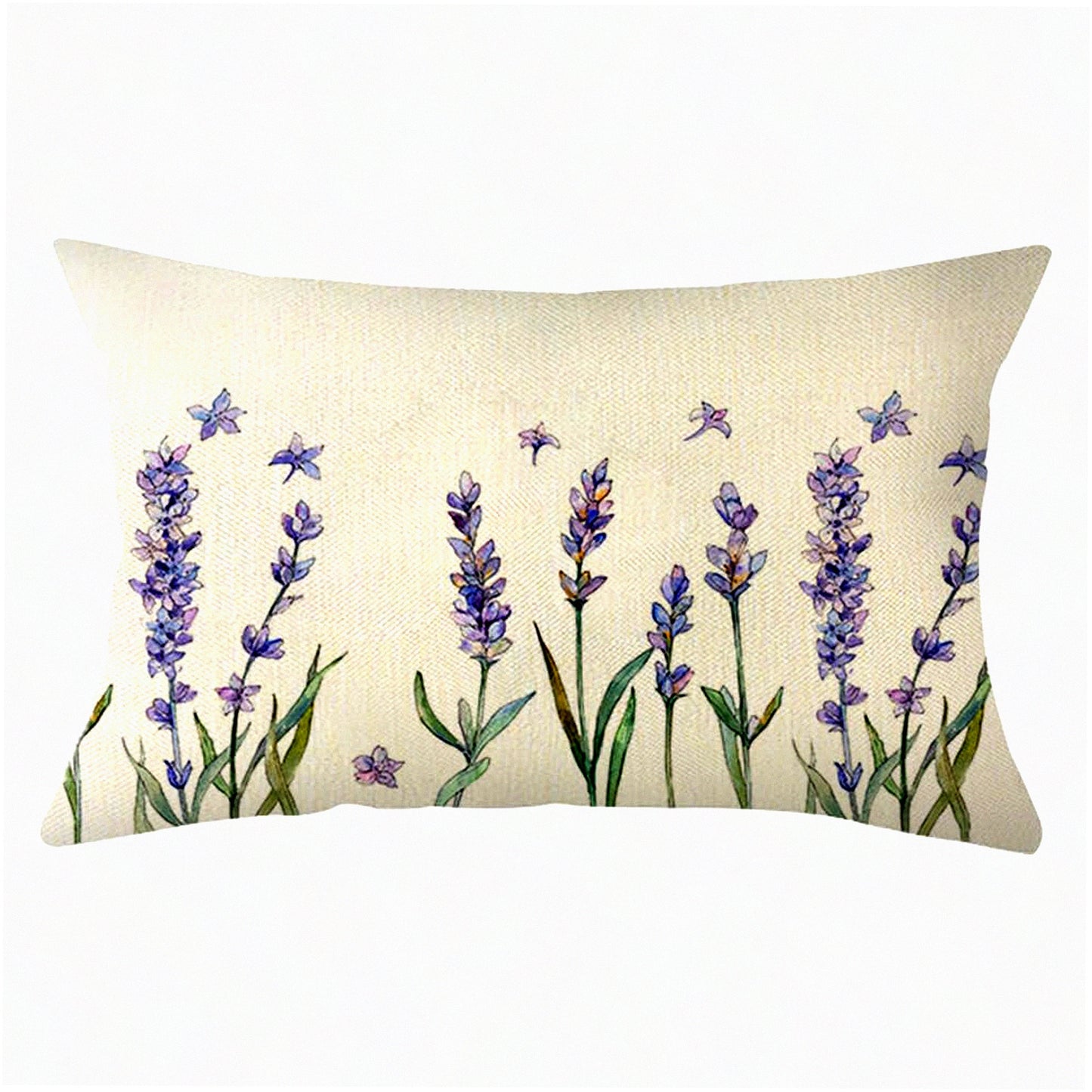 Lavender Bloom Watercolor Lumbar Pillow - Summer Floral Cushion Cover for Sofa - 12x20 Inch Decorative Throw Case