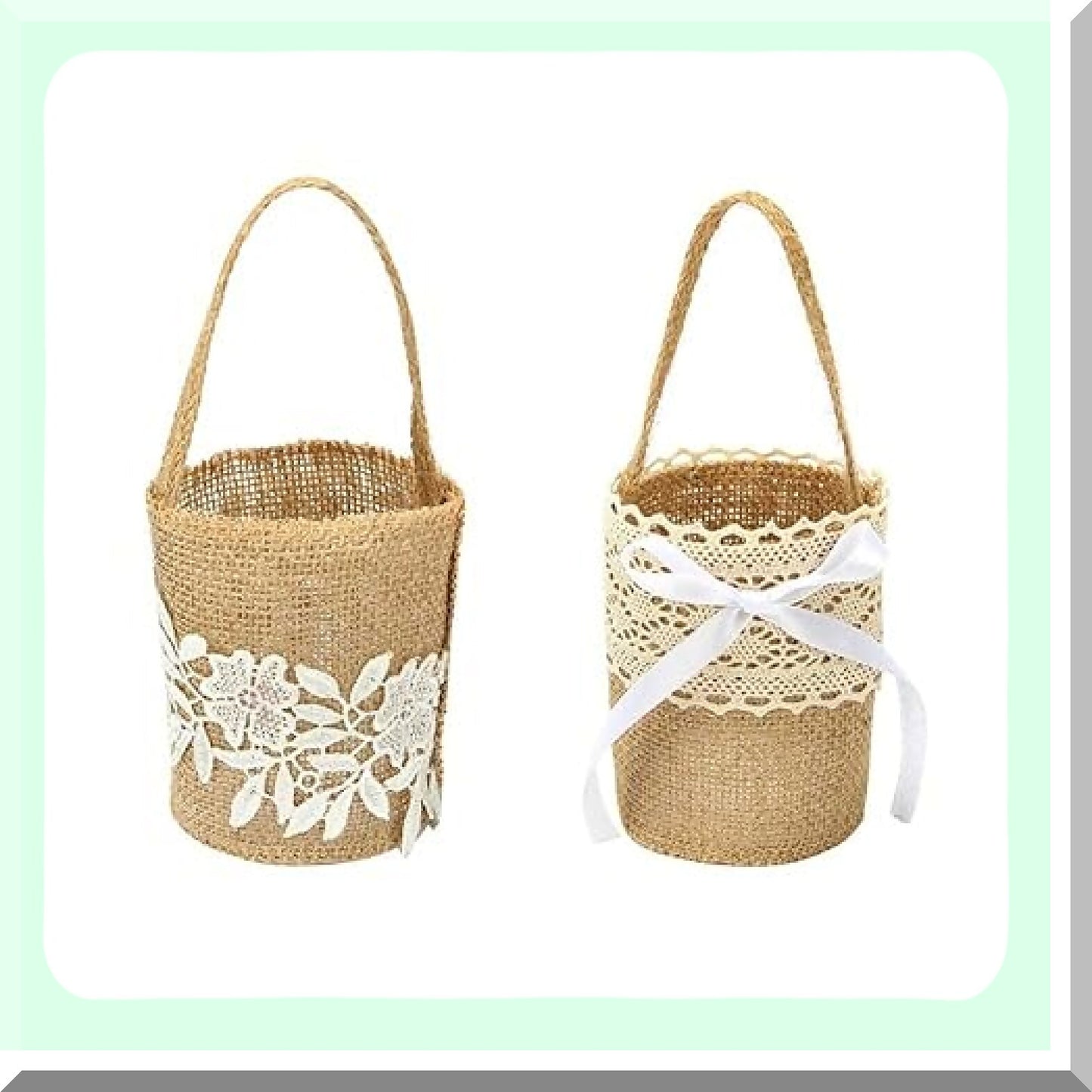 Burlap Flower Baskets for Weddings and Events (2 Pack)