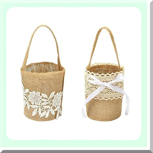 Burlap Flower Baskets for Weddings and Events (2 Pack)
