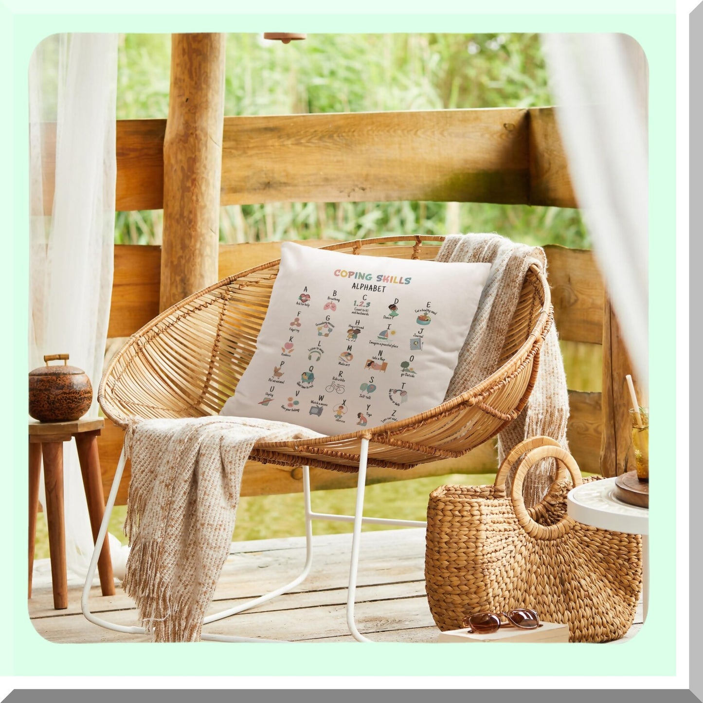 Calm Corner Kids Grounding Exercises Throw Pillow Cover - Mental Health Coping Skills ABC Alphabet Decor Gift for School Counseling, Therapy Office - 18x18 Inches