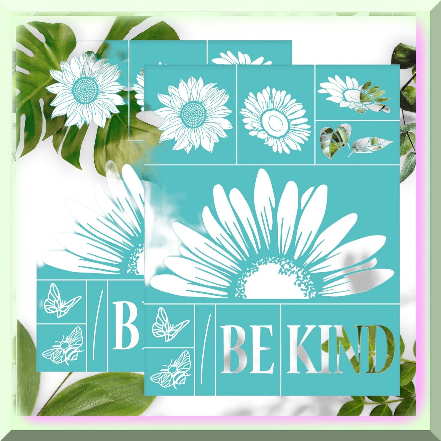 Sunflower and Butterfly Silk Screen Stencils 8.6x11 Inch 2Pcs