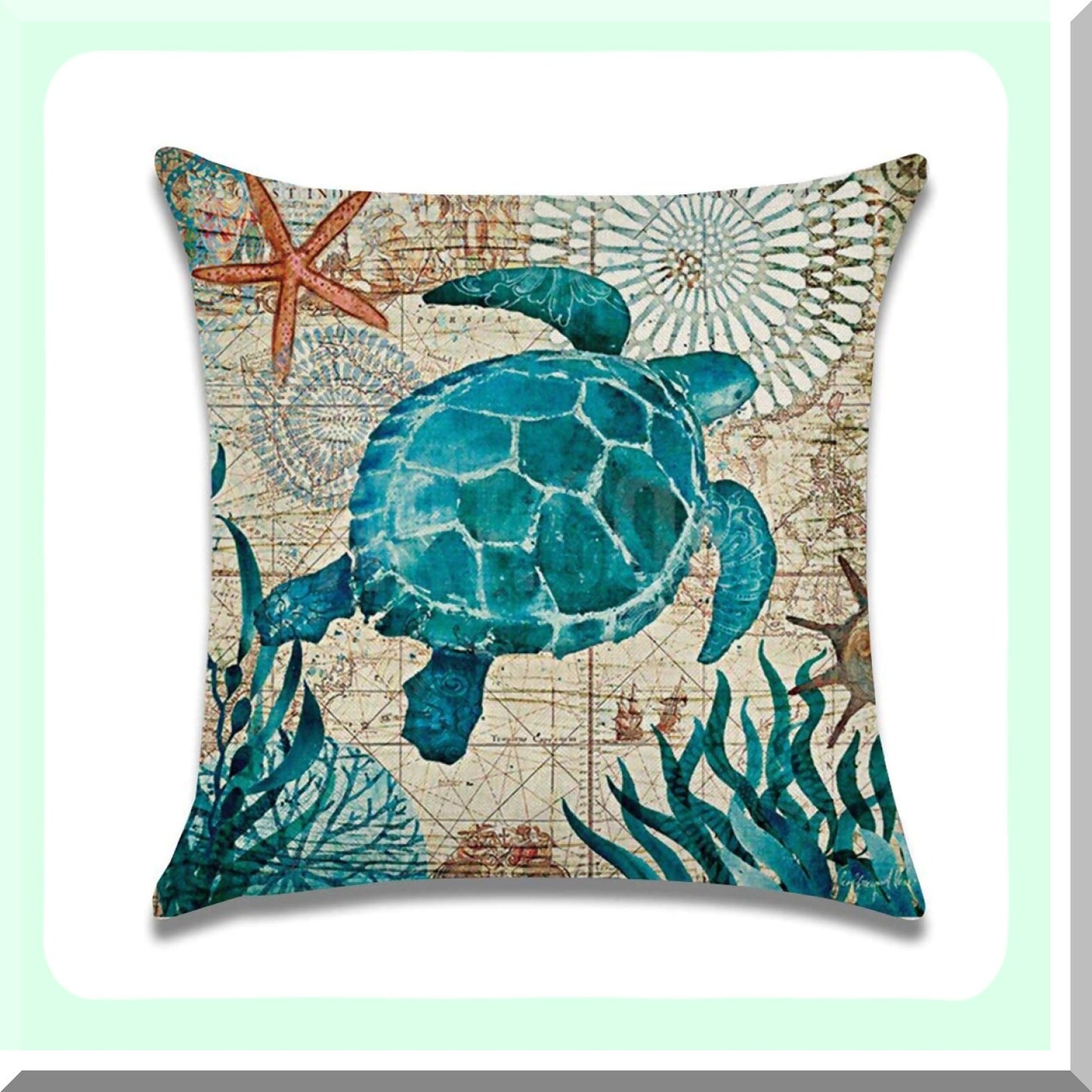 Sea Turtle Paradise Pillow Covers - Set of 2 Ocean Theme Decorative Cushion Cases for Patio Sofa & Couch, 18x18 Throw Pillow Covers