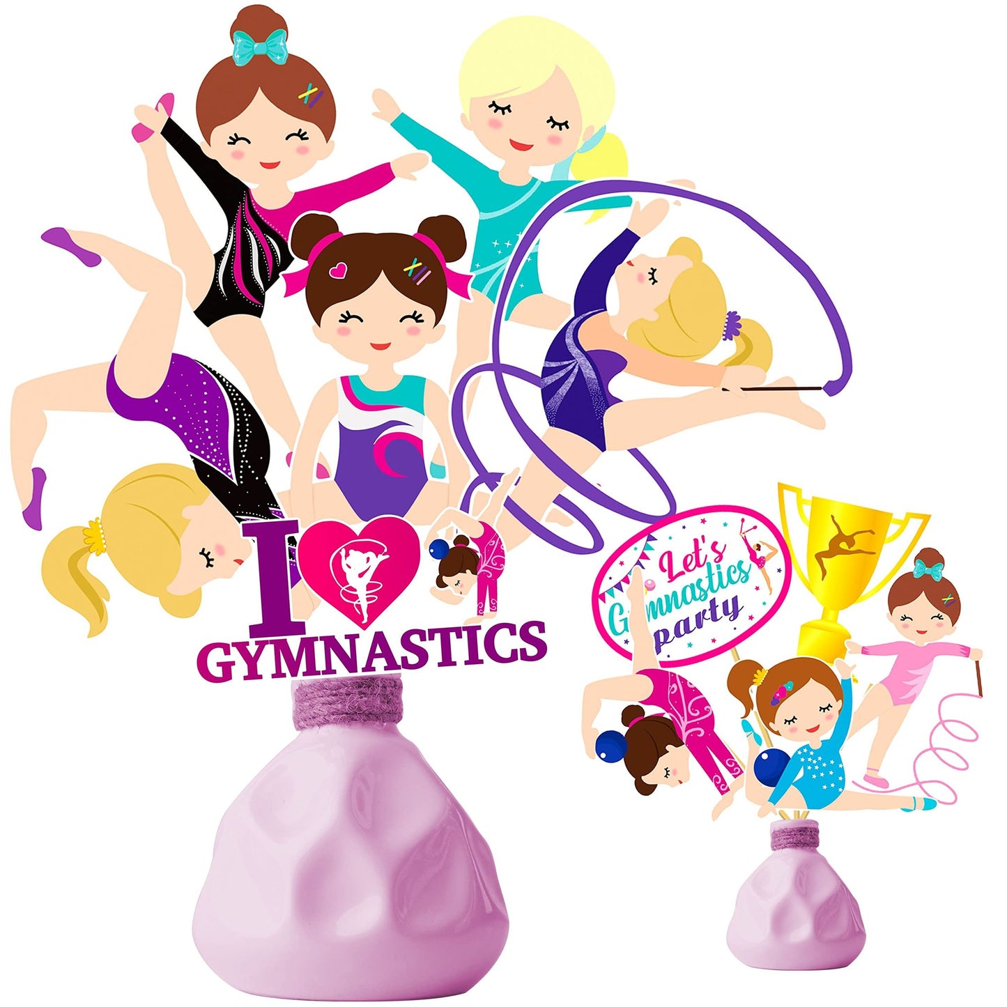 Gymnast Girl Party Centerpiece Sticks - Set of 30 Gymnastics Theme Table Decorations for Girls Birthday Party and Baby Shower Supplies