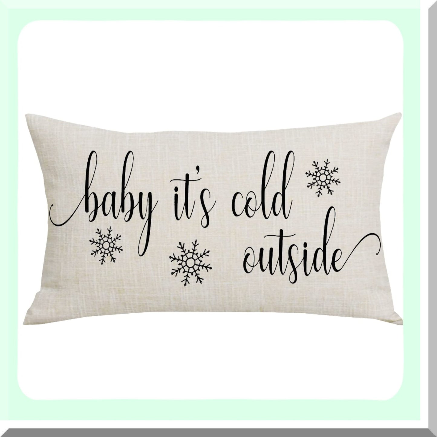 Winter Wonderland Snowflake Decorative Pillow Cover - Black Word Art Baby It's Cold Outside Design for Home Sofa Chair Bed Decoration - 12 x 20 Inches Cotton Linen Lumbar Pillowcase