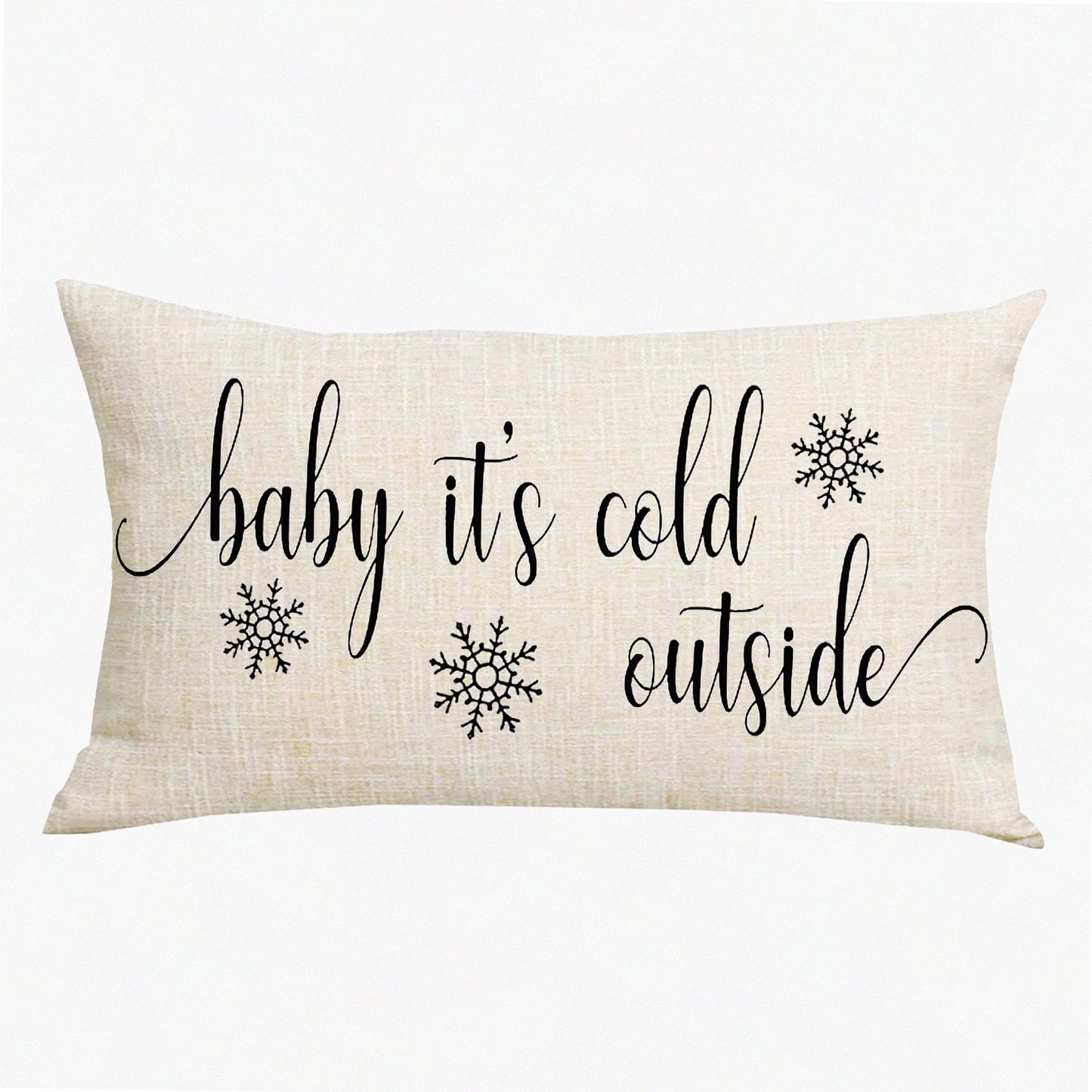 Winter Wonderland Snowflake Decorative Pillow Cover - Black Word Art Baby It's Cold Outside Design for Home Sofa Chair Bed Decoration - 12 x 20 Inches Cotton Linen Lumbar Pillowcase