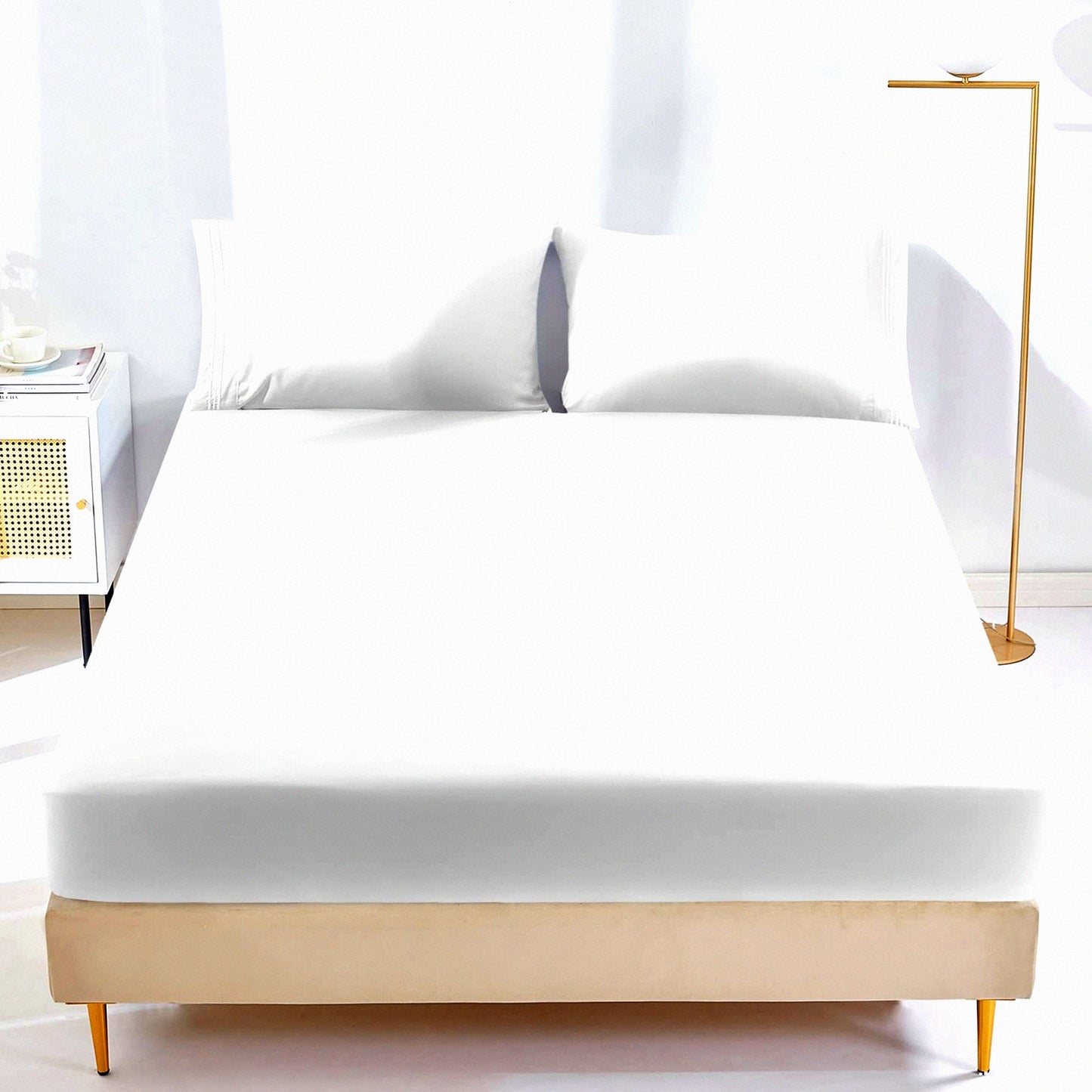 UltraSoft Brushed Microfiber Fitted Sheet - 1800 Thread Count Quality, 16" Deep Pocket, Shrinkage & Fade Resistant, White - LuxeFit Sheets