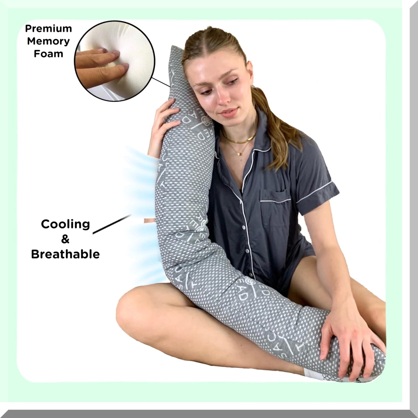 CoolFoam Side Sleeper Pillow - Memory Foam Pregnancy Pillow for Leg, Back, and Neck Support - 54x8 Inches Cylinder Body Pillow with Removeable Cover