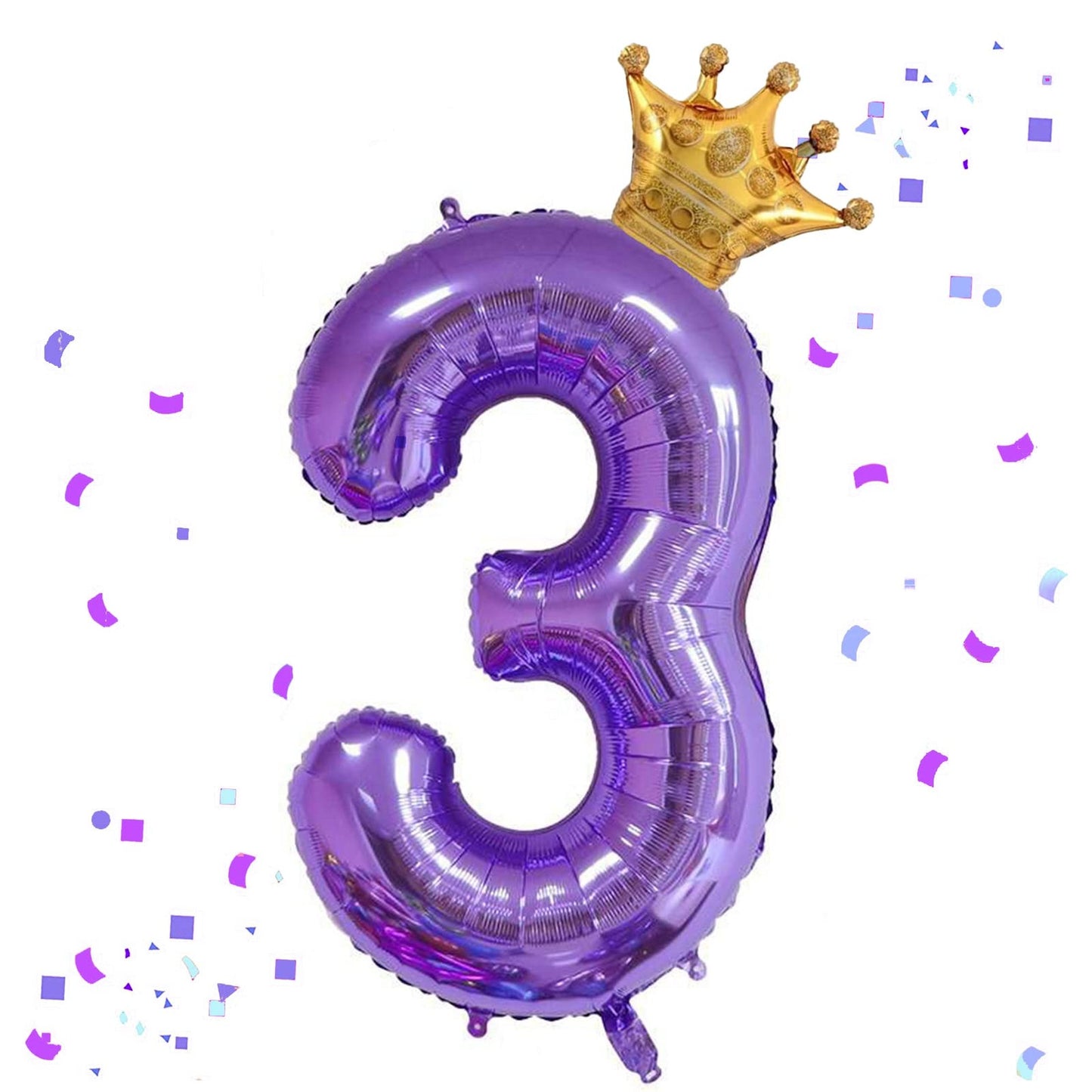 Purple Number 3 Crown Balloon - 40 Inch Mini Birthday Party Decorations Kit with Theme Balloons & Supplies for 3rd Birthday Celebration