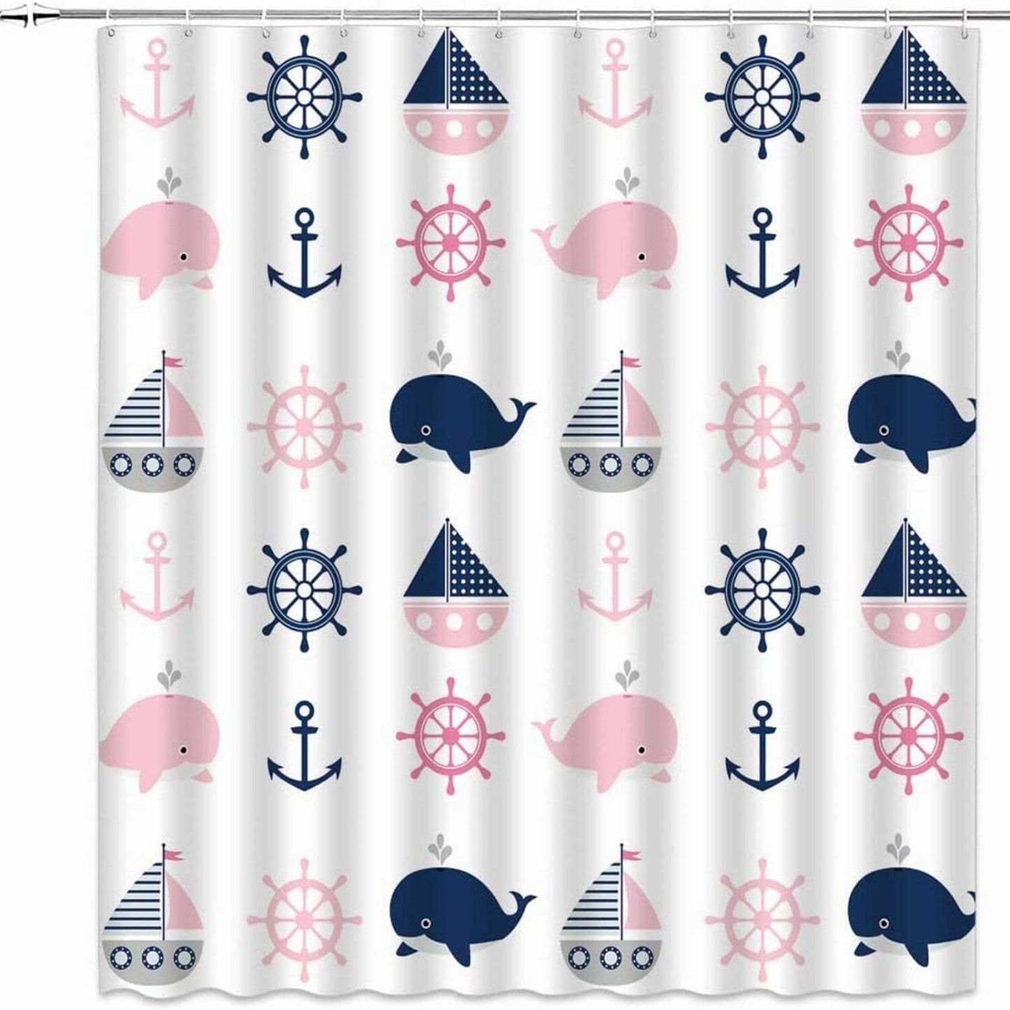 Cartoon Whale Shower Curtain Pink Gray Blue 70x70