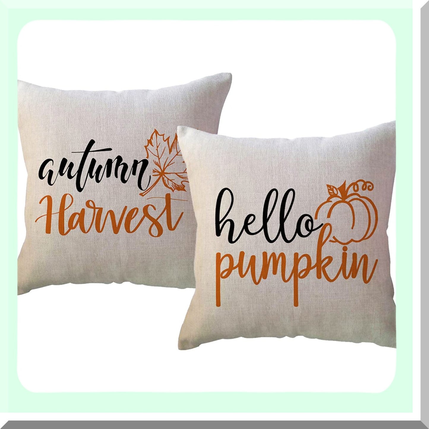 Autumn Harvest Decor Pillow Covers - Set of 2 Pumpkin & Maple Leaves Farmhouse Cushion Cover 20x20 for Sofa/Couch/Porch - Fall Home Decor
