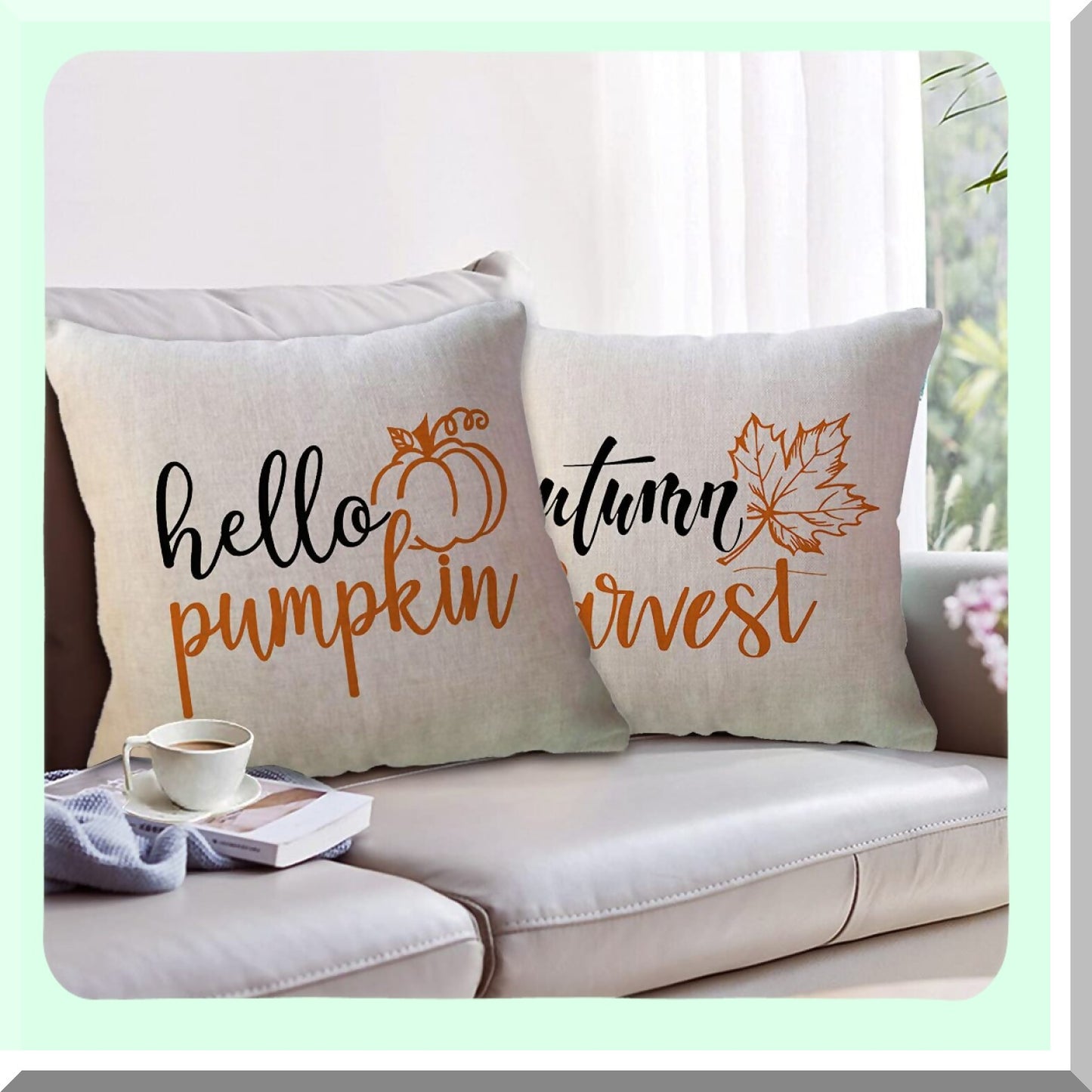 Autumn Harvest Decor Pillow Covers - Set of 2 Pumpkin & Maple Leaves Farmhouse Cushion Cover 20x20 for Sofa/Couch/Porch - Fall Home Decor