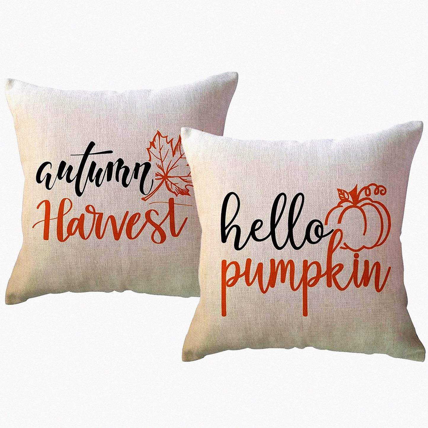 Autumn Harvest Decor Pillow Covers - Set of 2 Pumpkin & Maple Leaves Farmhouse Cushion Cover 20x20 for Sofa/Couch/Porch - Fall Home Decor
