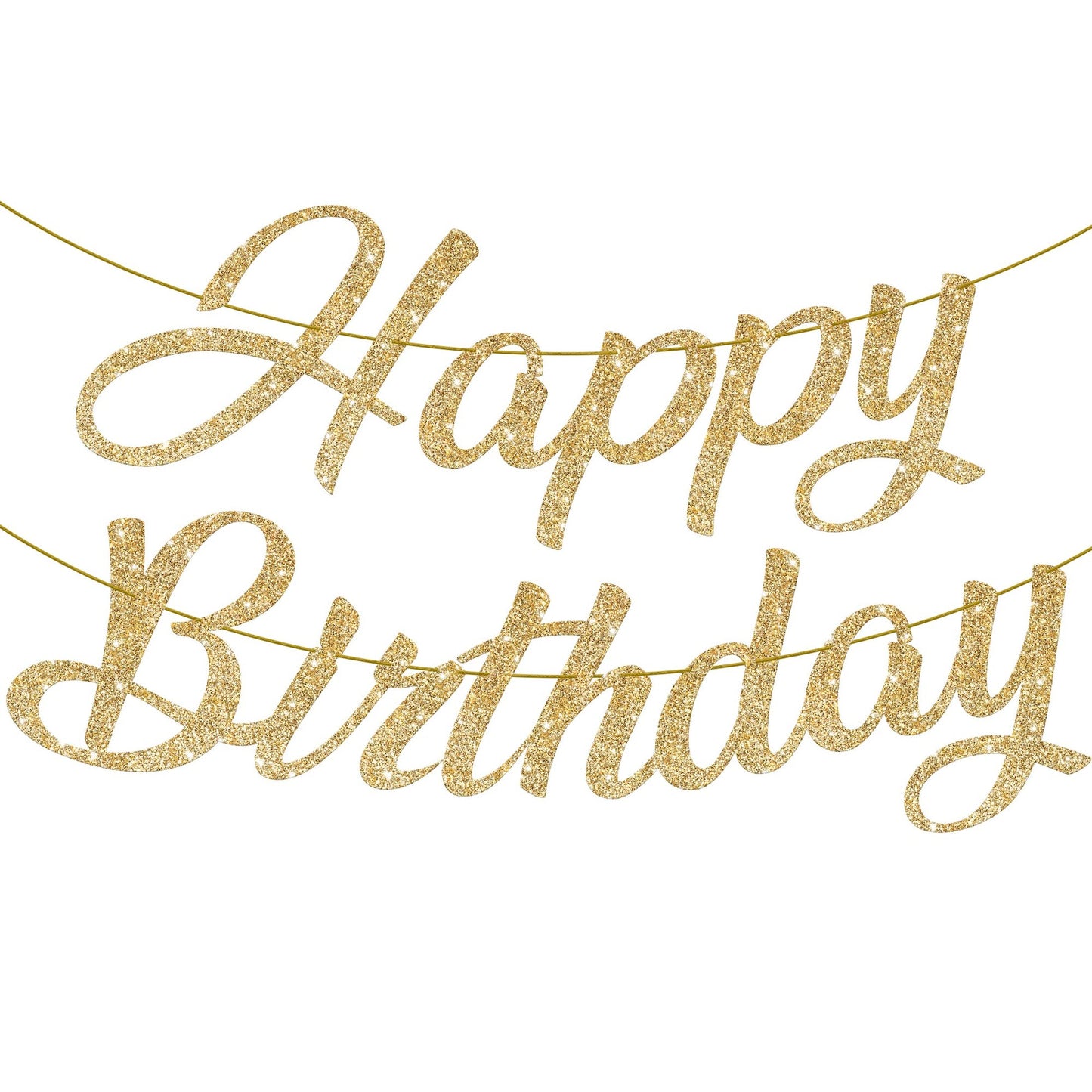 Gold Glitter Birthday Banner - 10ft Pre-Strung Happy Birthday Sign for Girls - Golden Birthday Decorations - No DIY Gold Birthday Banner